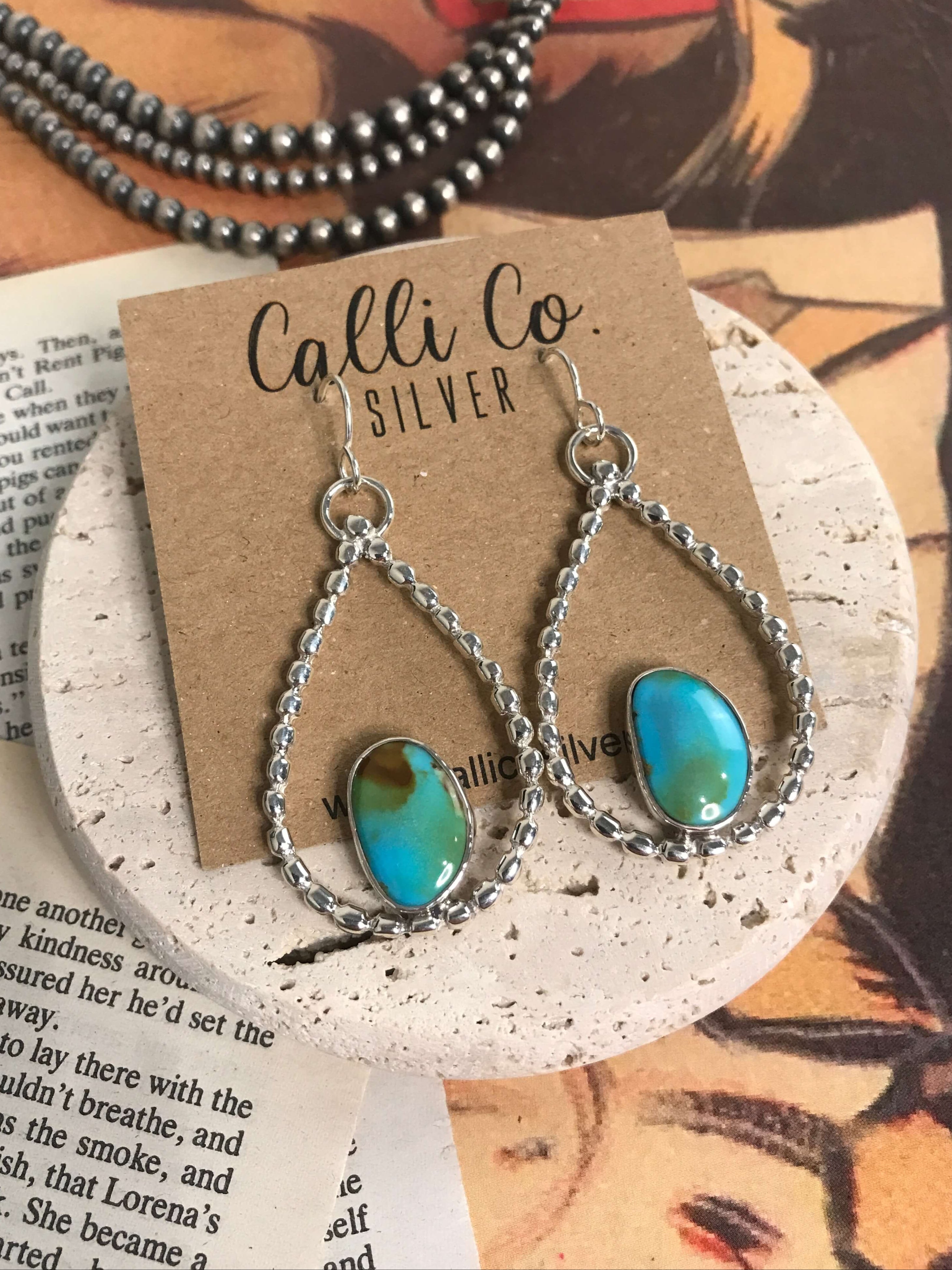 The Keystone Hoop Earrings, 5-Earrings-Calli Co., Turquoise and Silver Jewelry, Native American Handmade, Zuni Tribe, Navajo Tribe, Brock Texas