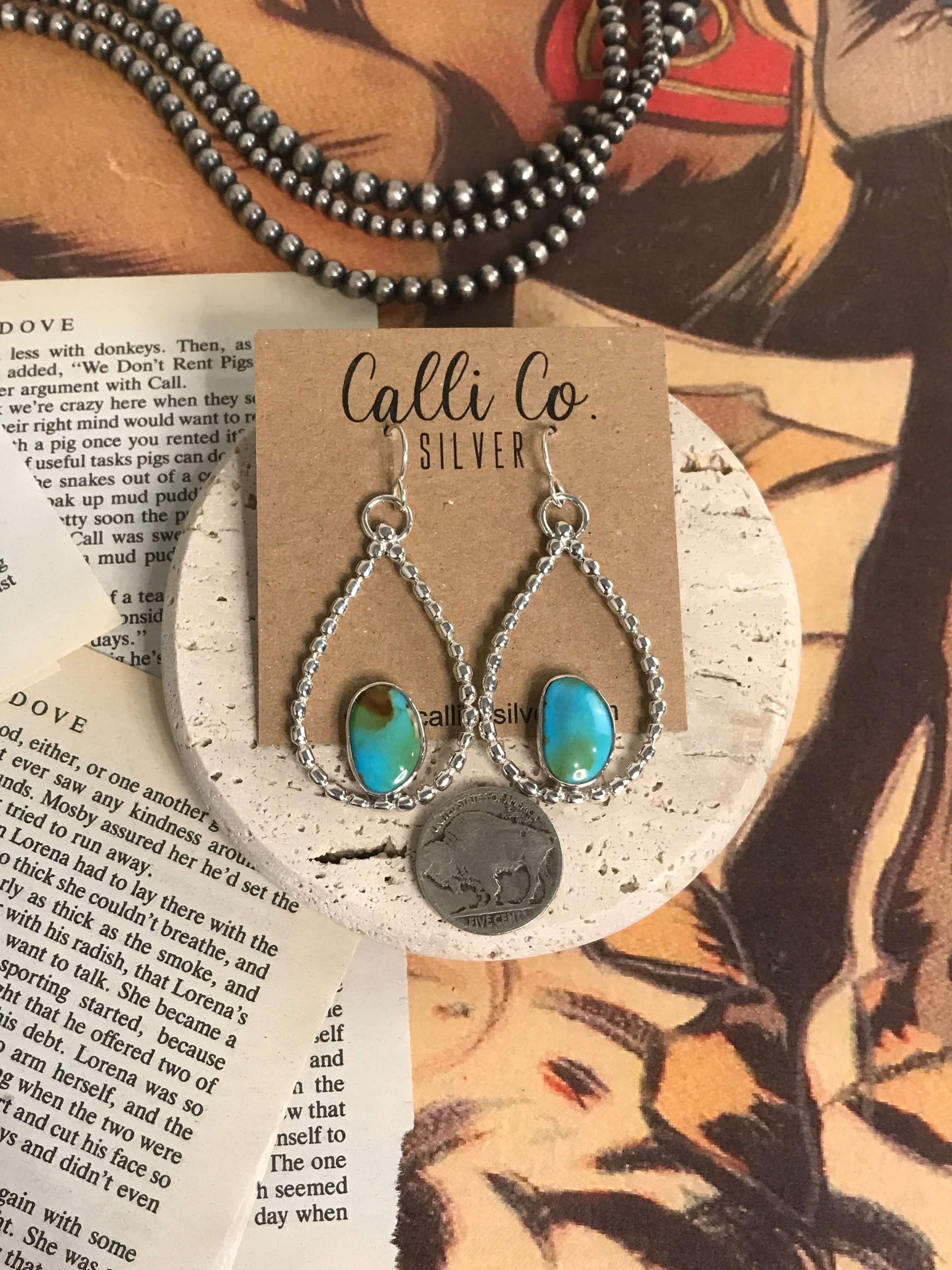 The Keystone Hoop Earrings, 5-Earrings-Calli Co., Turquoise and Silver Jewelry, Native American Handmade, Zuni Tribe, Navajo Tribe, Brock Texas