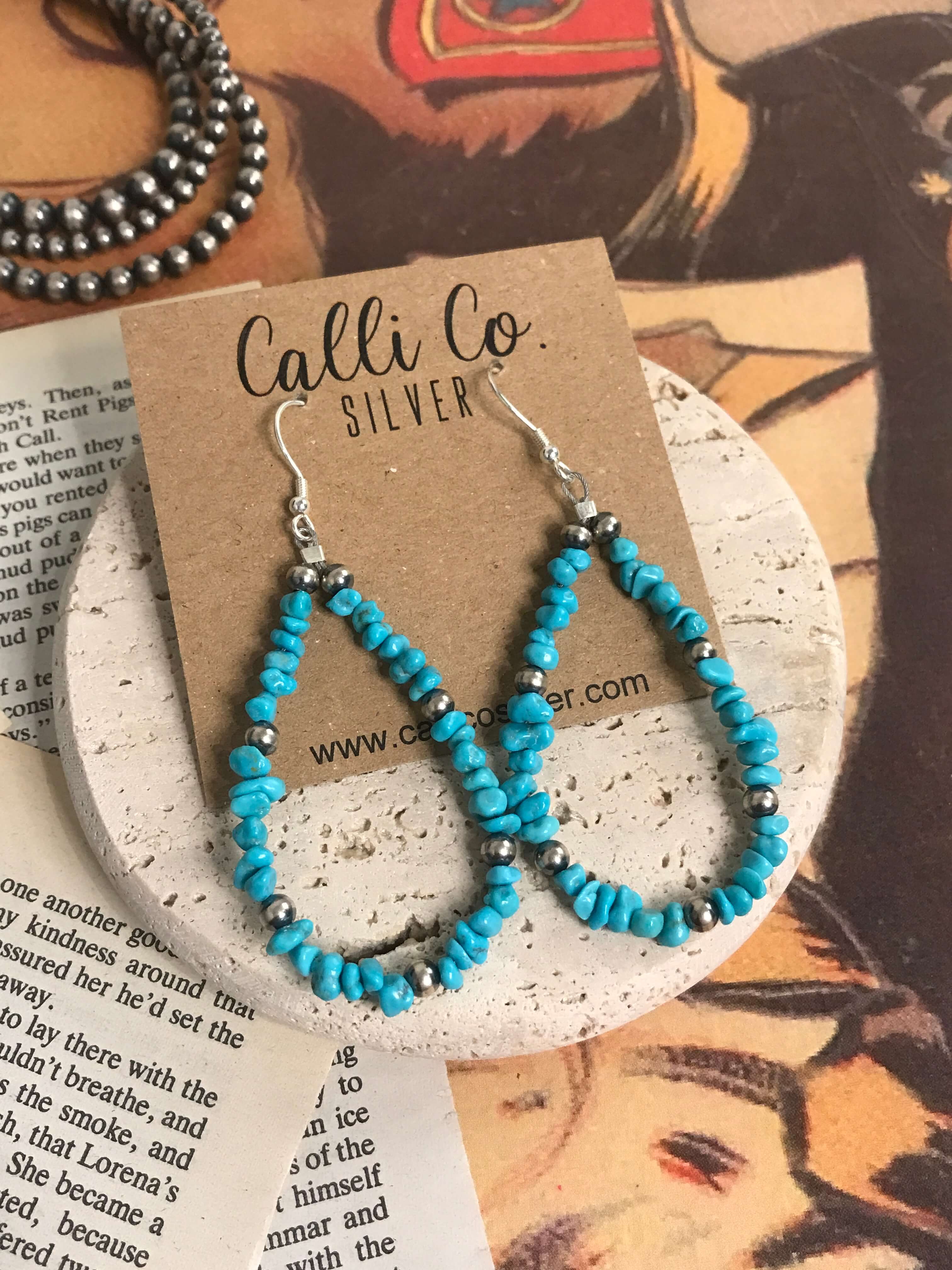 The Chicota Hoop Earrings-Earrings-Calli Co., Turquoise and Silver Jewelry, Native American Handmade, Zuni Tribe, Navajo Tribe, Brock Texas