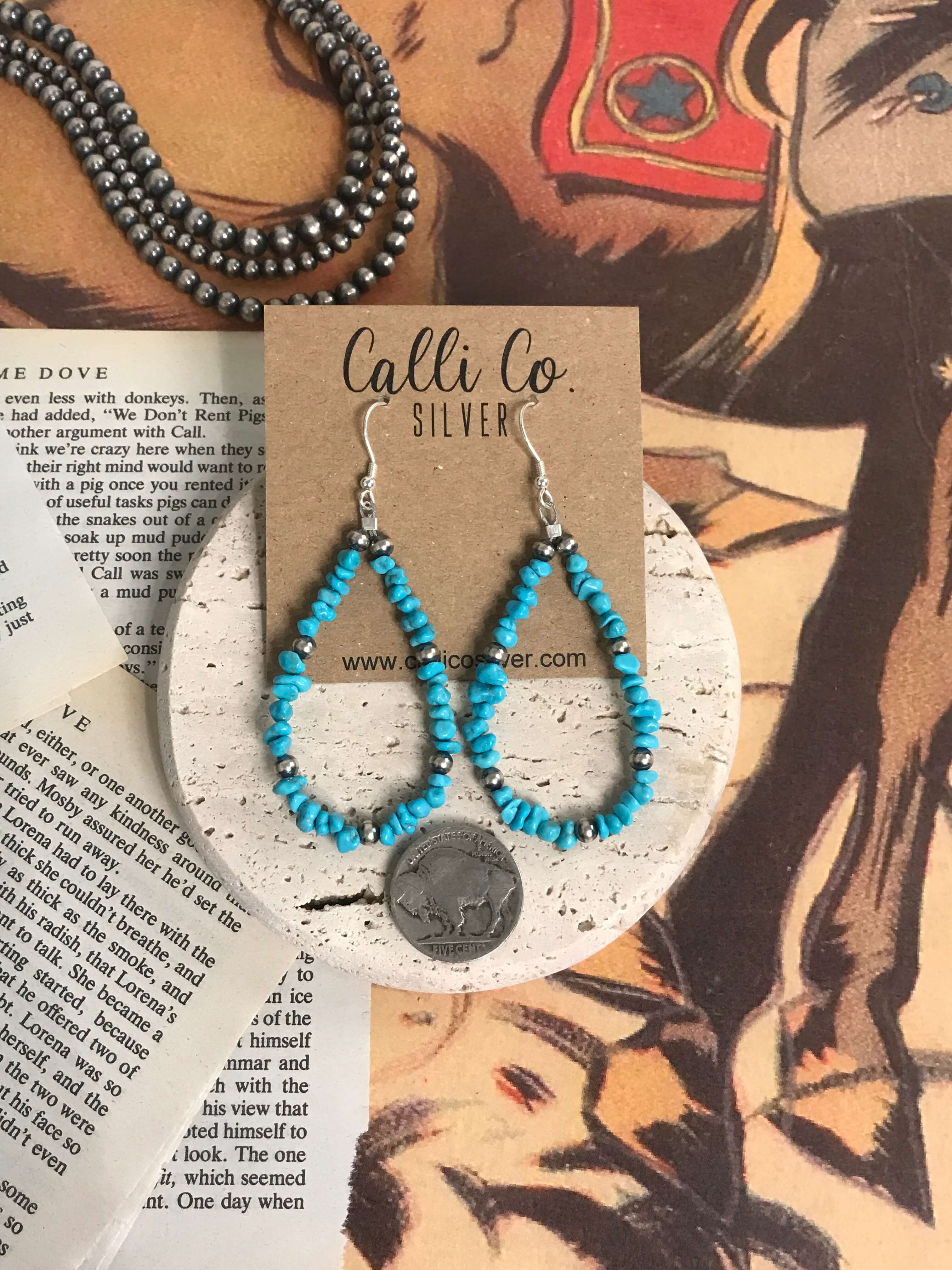 The Chicota Hoop Earrings-Earrings-Calli Co., Turquoise and Silver Jewelry, Native American Handmade, Zuni Tribe, Navajo Tribe, Brock Texas