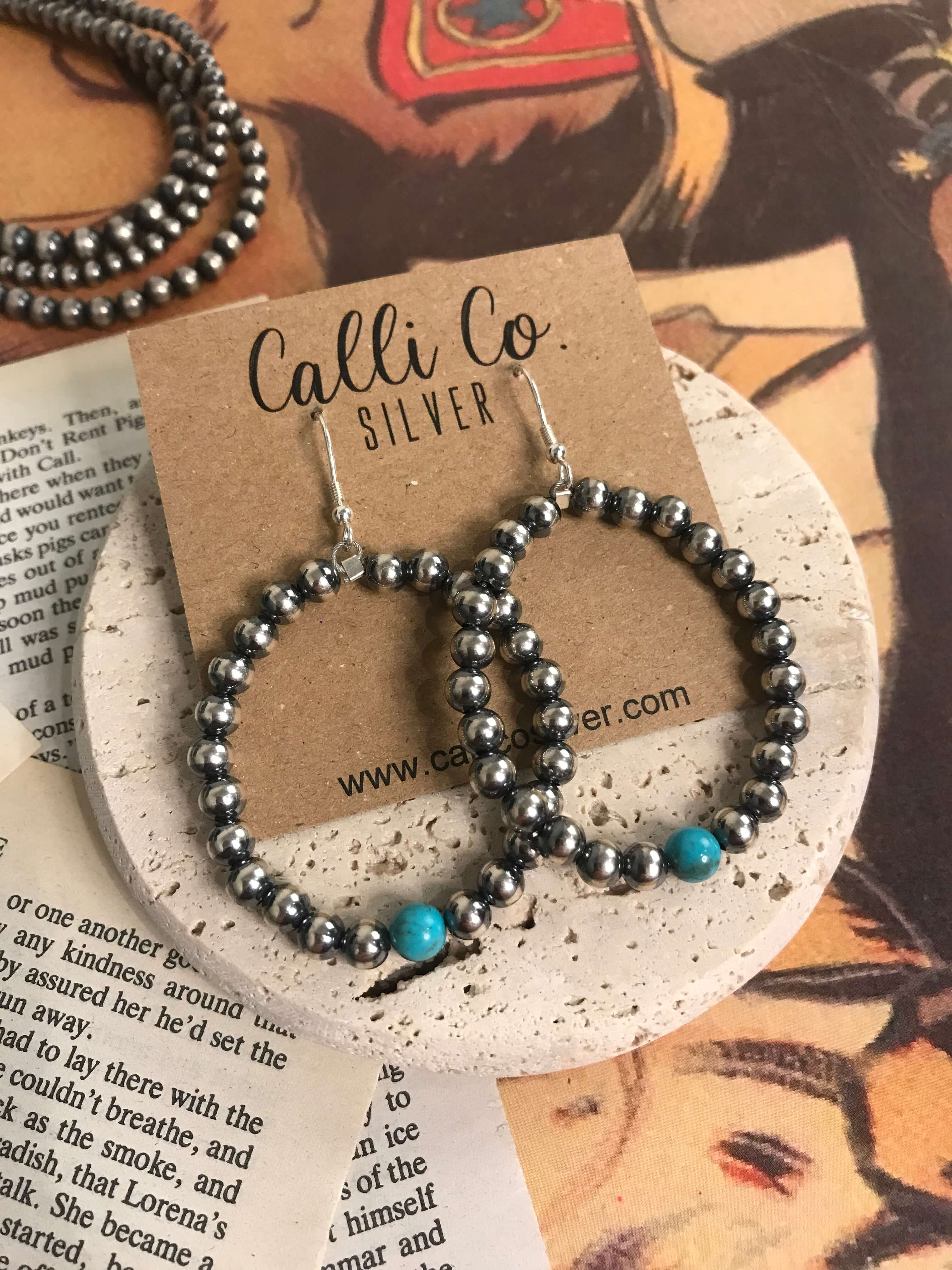 The Aria Hoop Earrings-Earrings-Calli Co., Turquoise and Silver Jewelry, Native American Handmade, Zuni Tribe, Navajo Tribe, Brock Texas