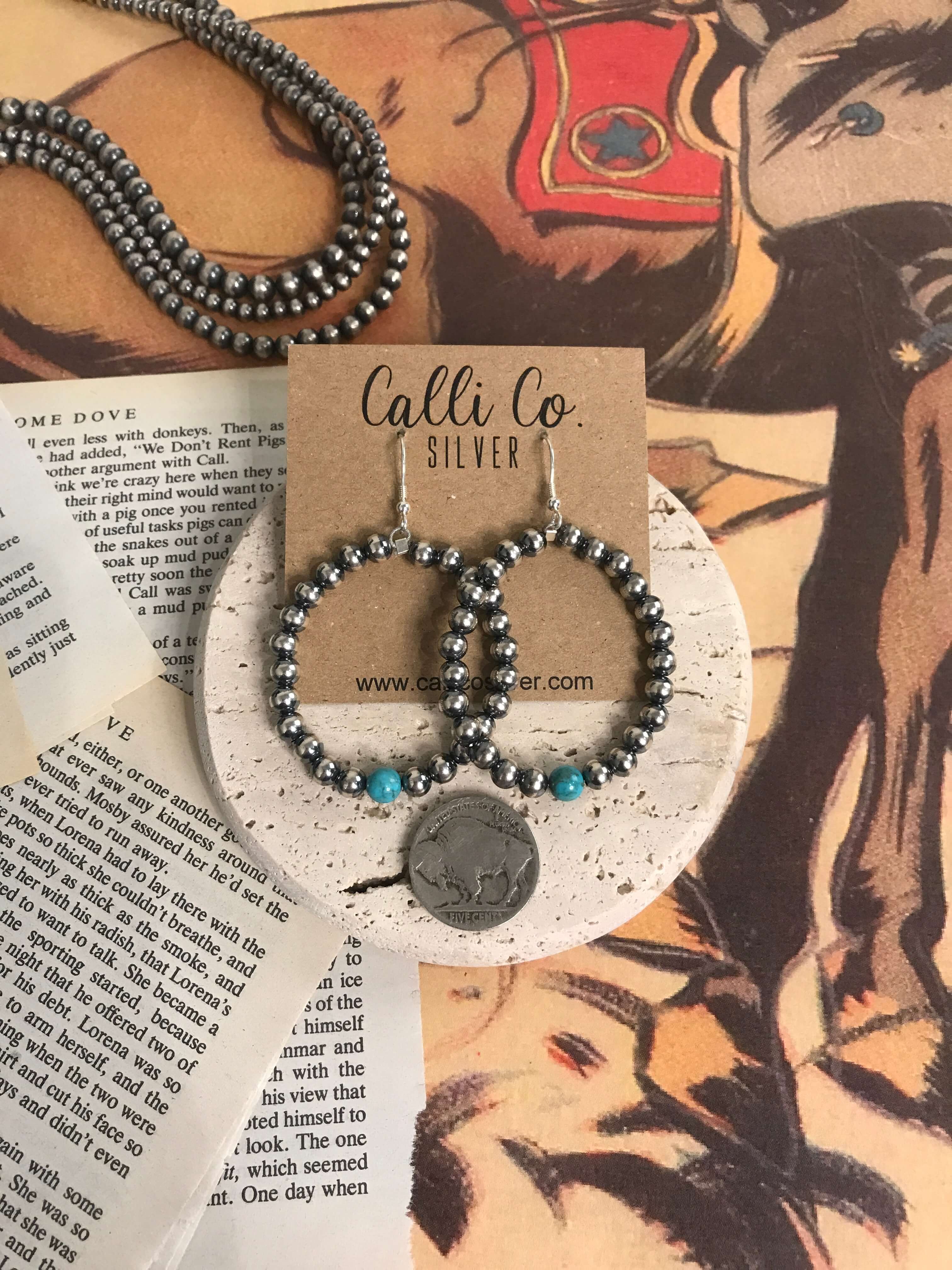 The Aria Hoop Earrings-Earrings-Calli Co., Turquoise and Silver Jewelry, Native American Handmade, Zuni Tribe, Navajo Tribe, Brock Texas