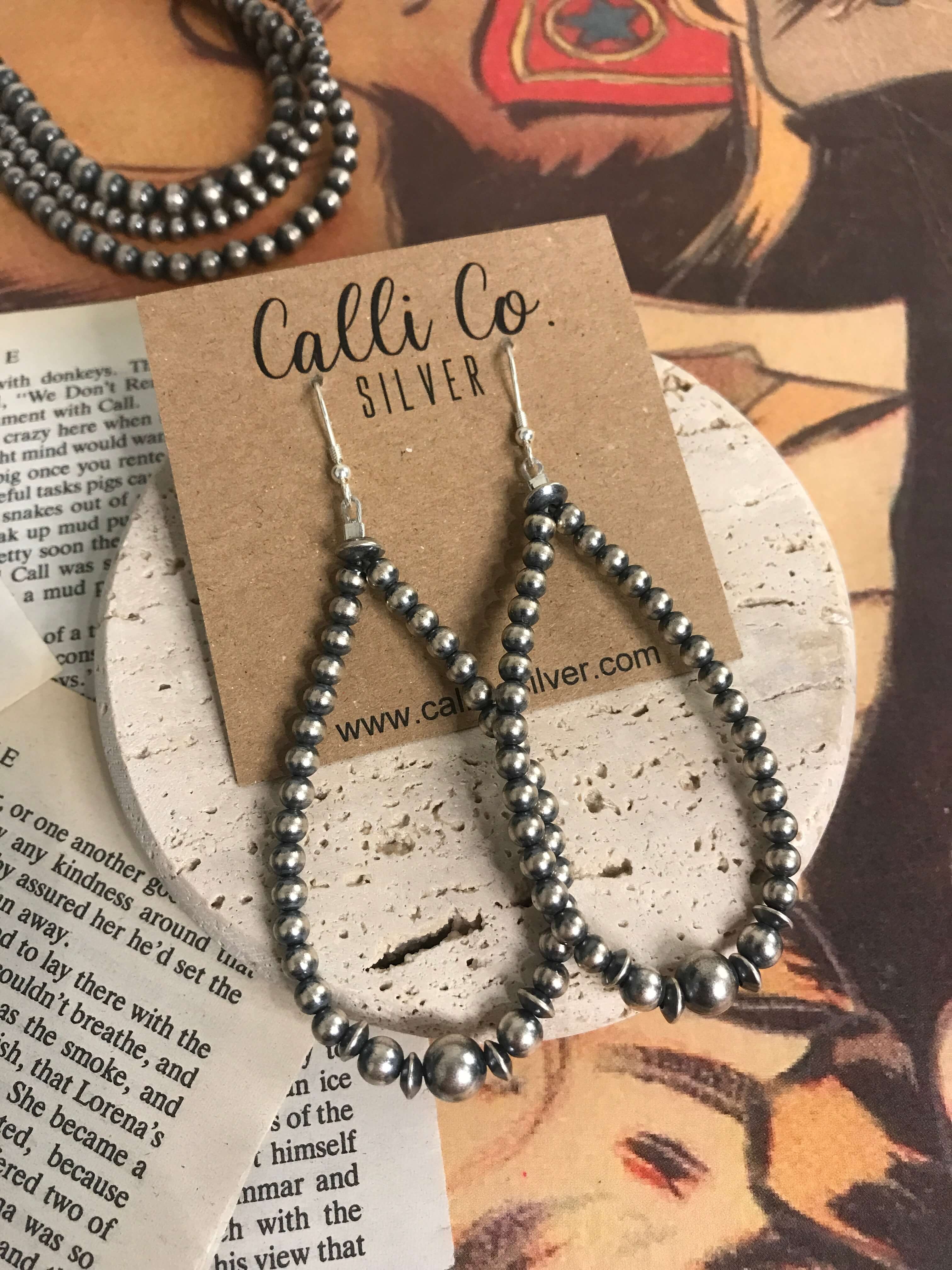 The Willis Hoop Earrings-Earrings-Calli Co., Turquoise and Silver Jewelry, Native American Handmade, Zuni Tribe, Navajo Tribe, Brock Texas