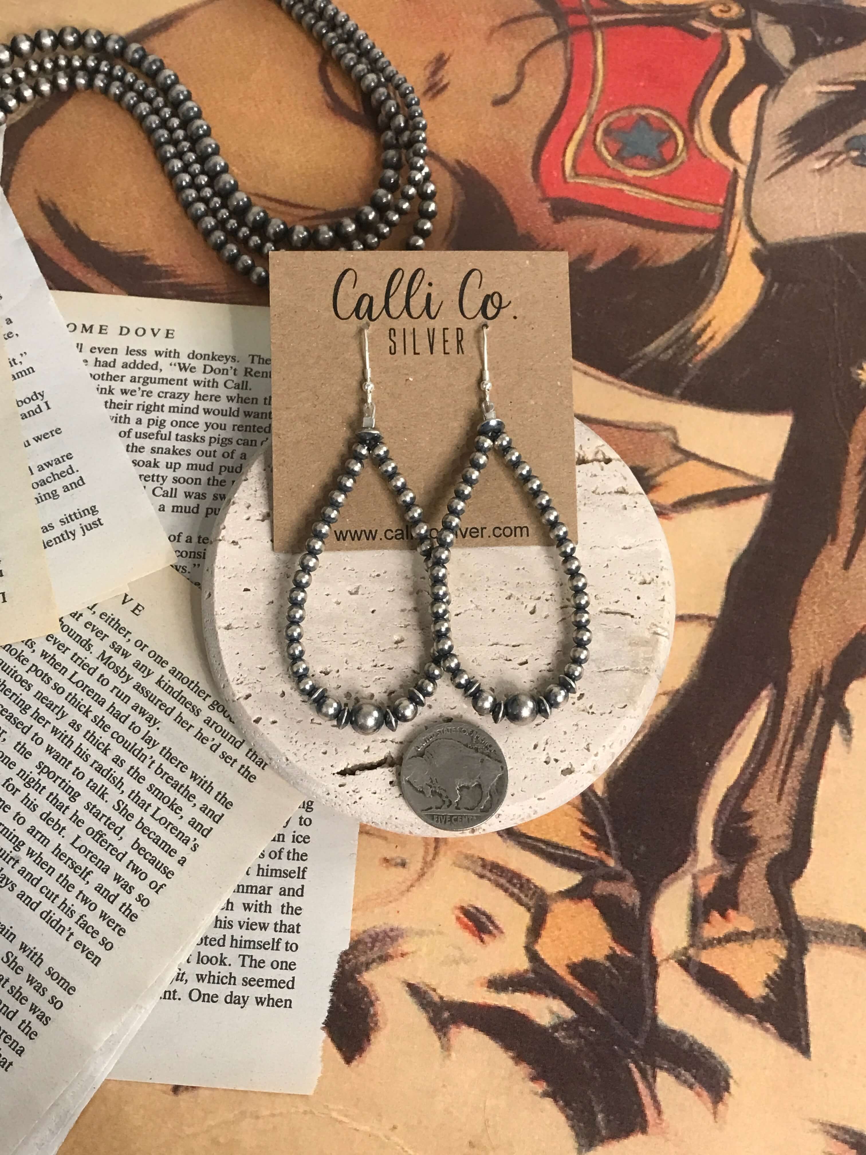 The Willis Hoop Earrings-Earrings-Calli Co., Turquoise and Silver Jewelry, Native American Handmade, Zuni Tribe, Navajo Tribe, Brock Texas