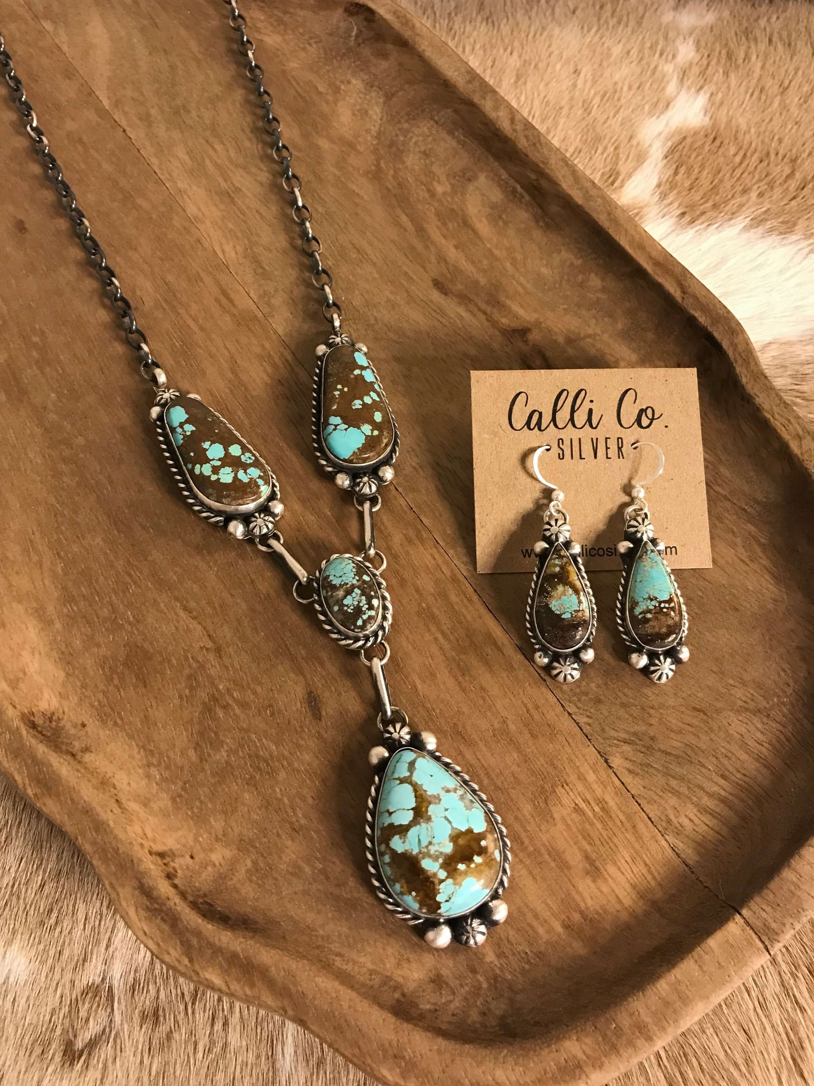 The Copeland Lariat Necklace Set, 9-Necklaces-Calli Co., Turquoise and Silver Jewelry, Native American Handmade, Zuni Tribe, Navajo Tribe, Brock Texas