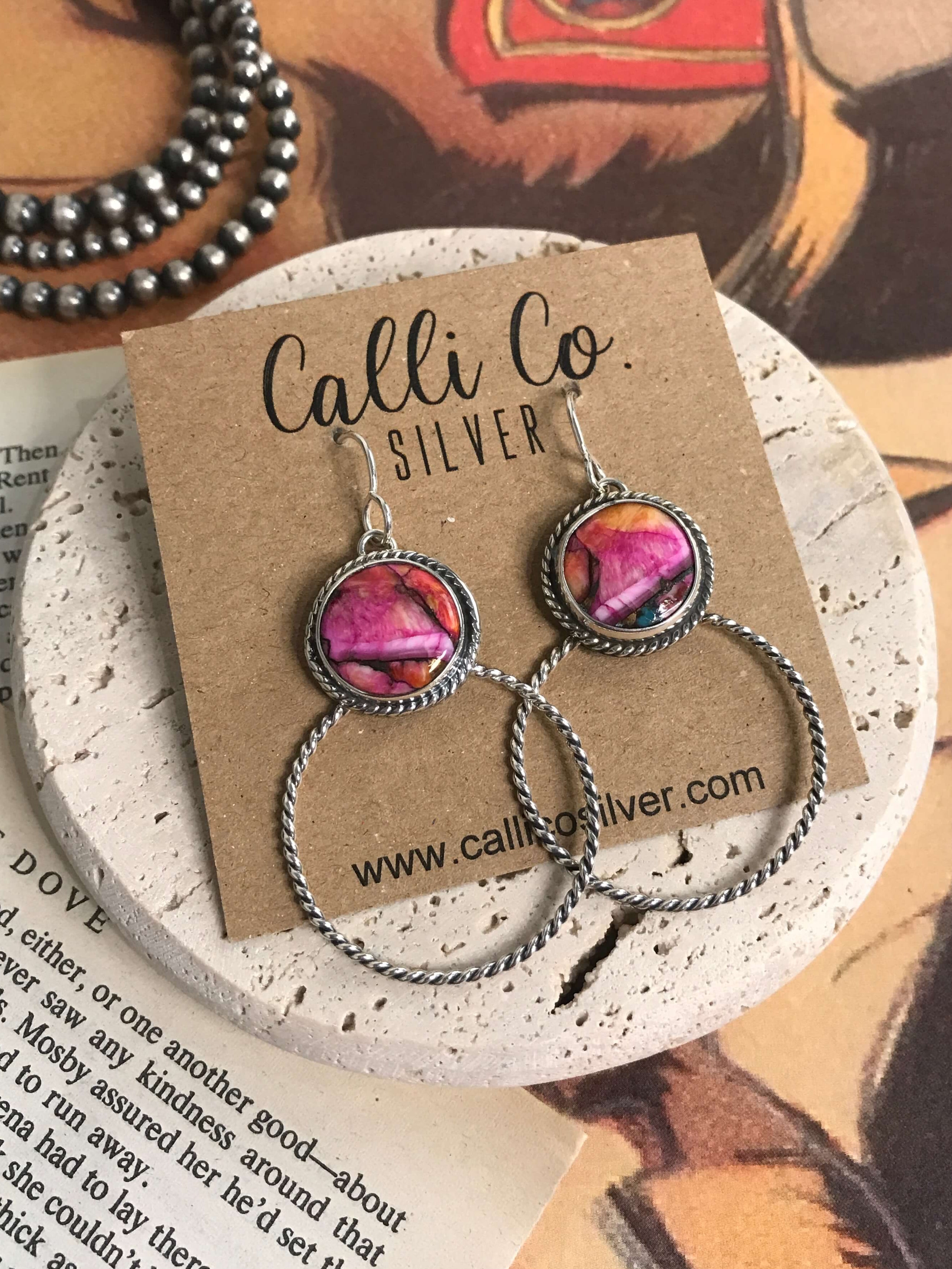 The Keystone Hoop Earrings, 63-Earrings-Calli Co., Turquoise and Silver Jewelry, Native American Handmade, Zuni Tribe, Navajo Tribe, Brock Texas