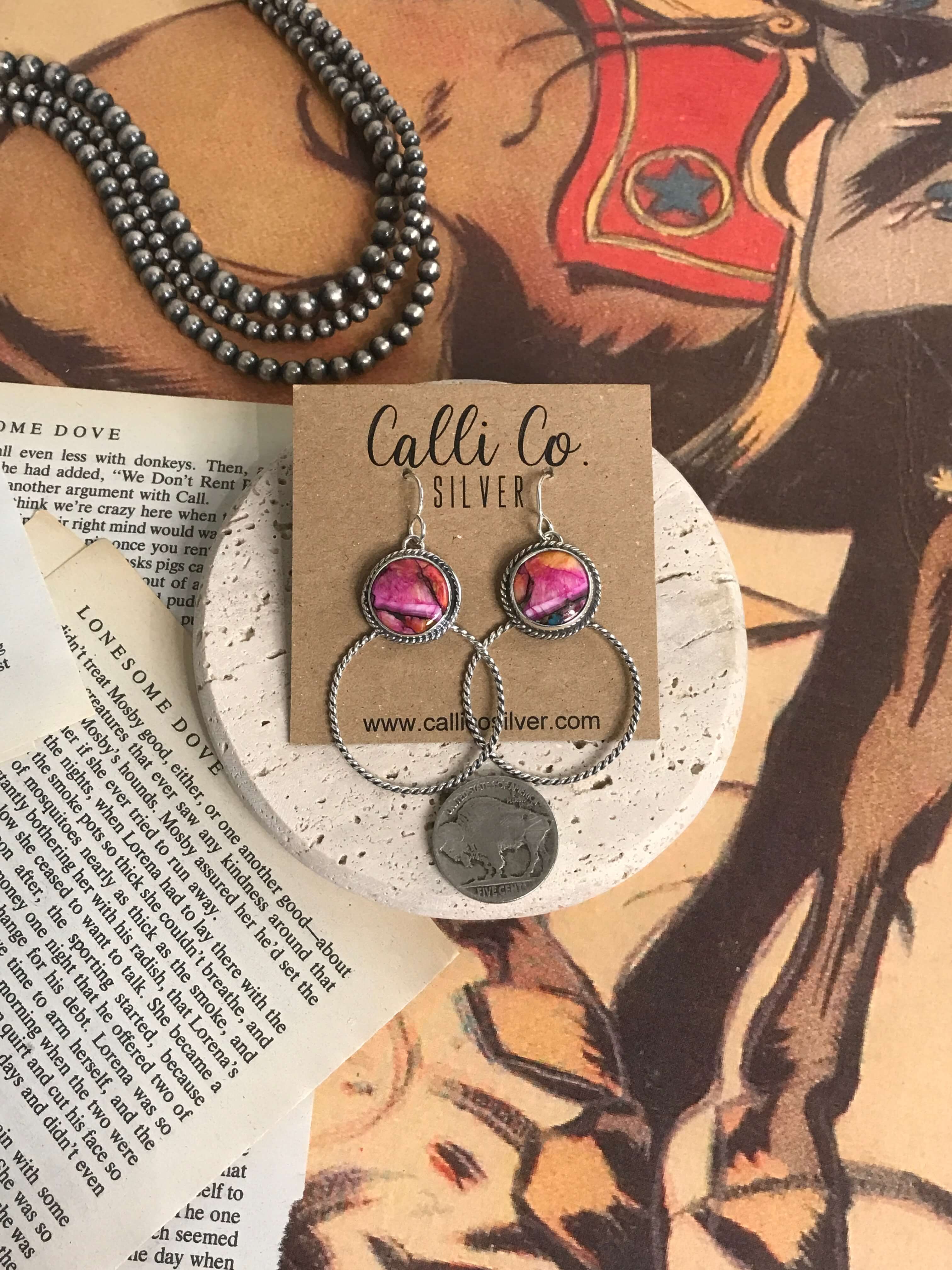 The Keystone Hoop Earrings, 63-Earrings-Calli Co., Turquoise and Silver Jewelry, Native American Handmade, Zuni Tribe, Navajo Tribe, Brock Texas