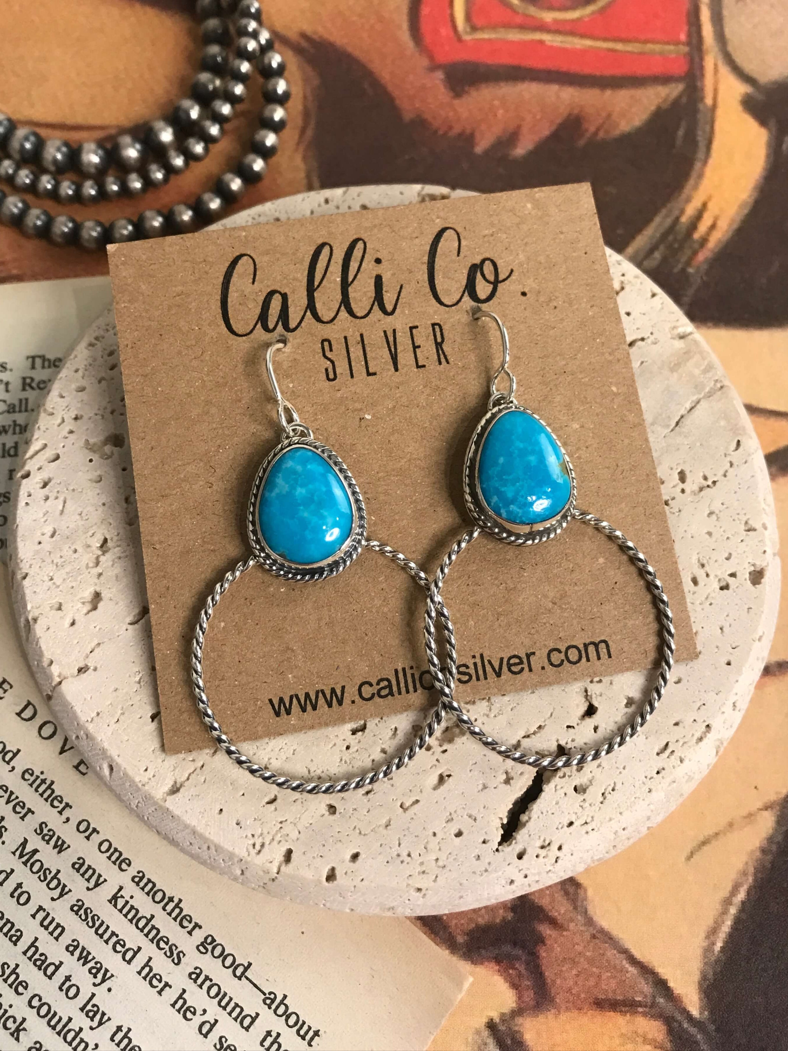 The Keystone Hoop Earrings, 65-Earrings-Calli Co., Turquoise and Silver Jewelry, Native American Handmade, Zuni Tribe, Navajo Tribe, Brock Texas