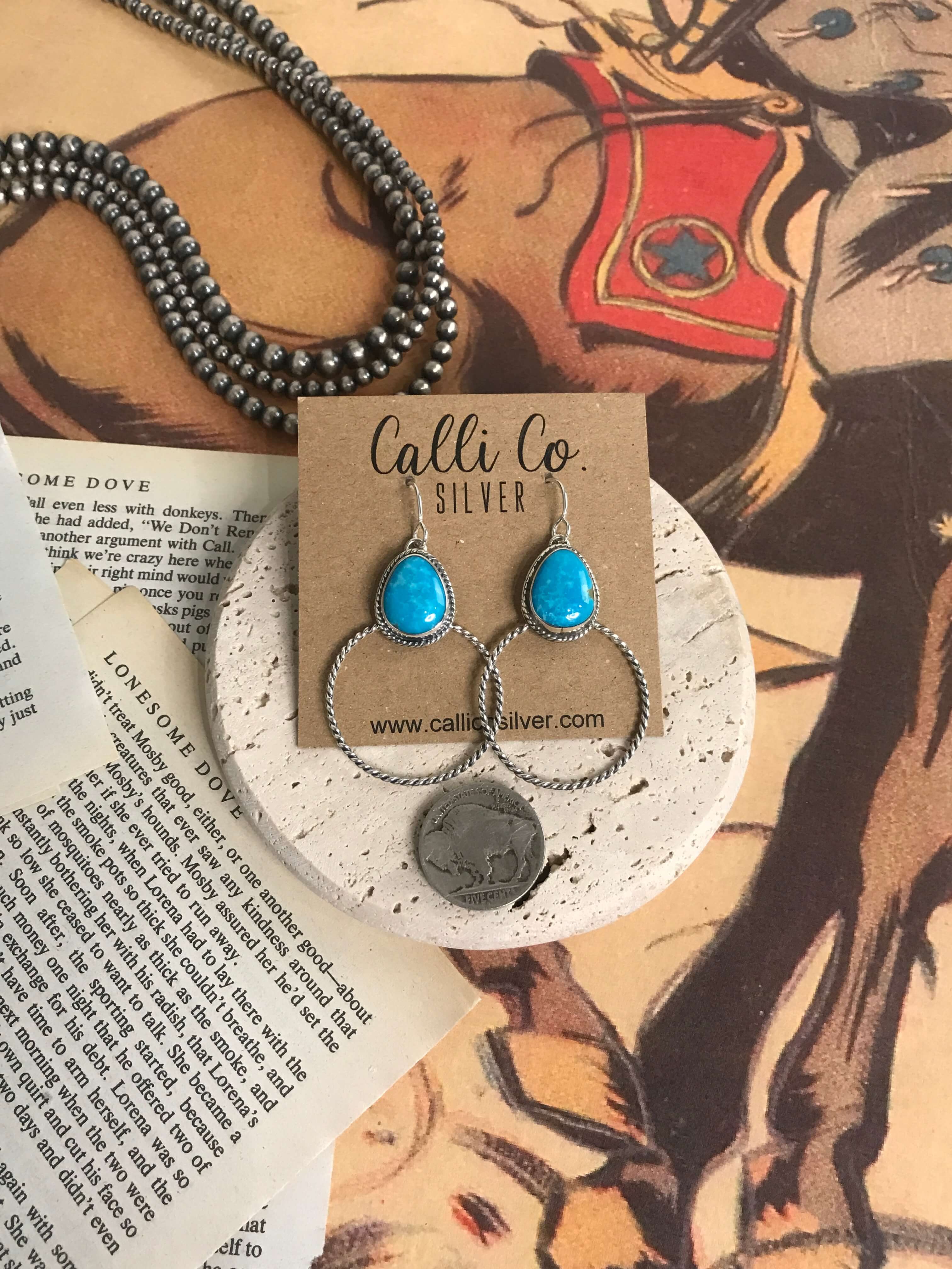 The Keystone Hoop Earrings, 65-Earrings-Calli Co., Turquoise and Silver Jewelry, Native American Handmade, Zuni Tribe, Navajo Tribe, Brock Texas