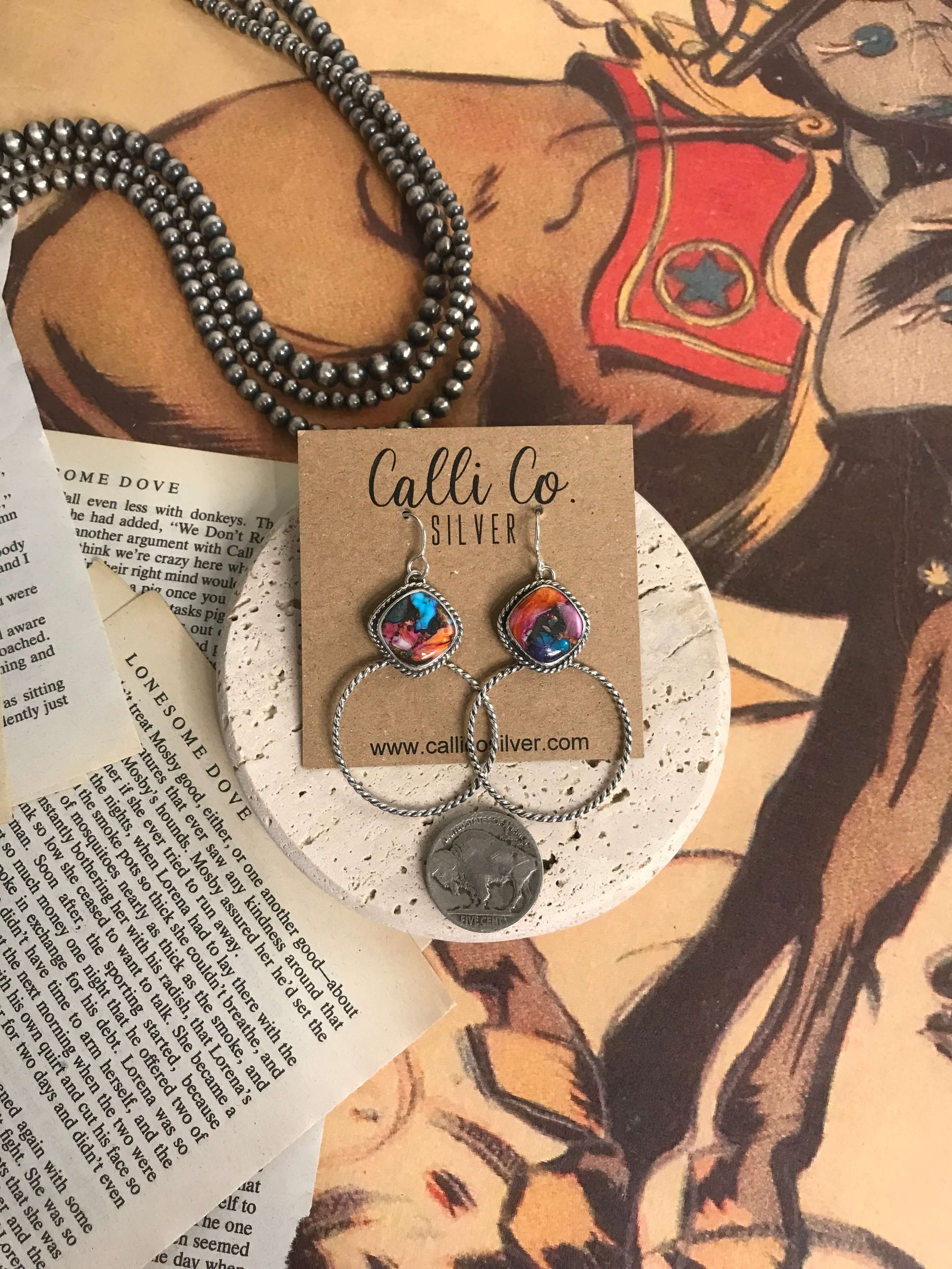 The Keystone Hoop Earrings, 67-Earrings-Calli Co., Turquoise and Silver Jewelry, Native American Handmade, Zuni Tribe, Navajo Tribe, Brock Texas