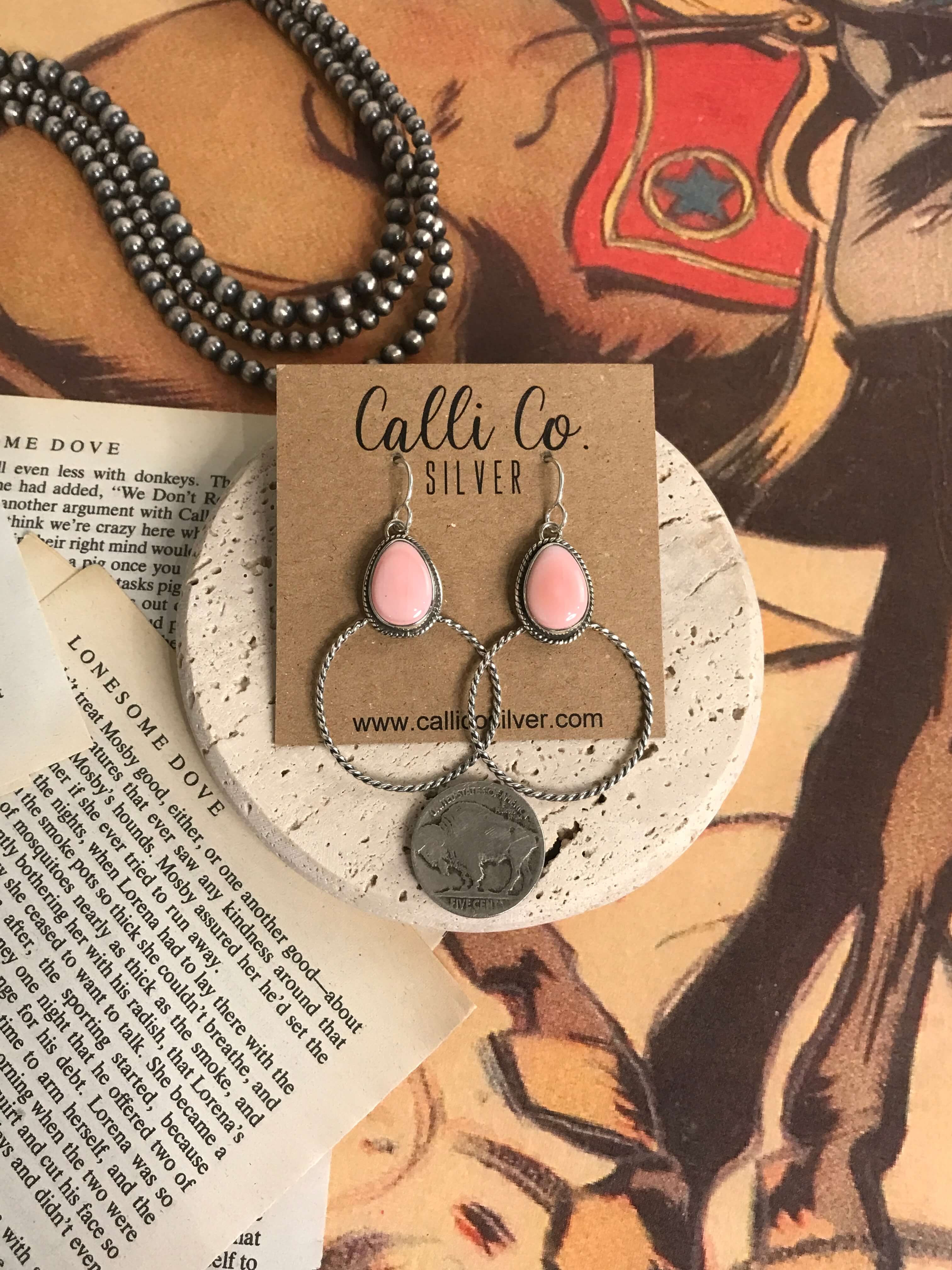 The Keystone Hoop Earrings, 68-Earrings-Calli Co., Turquoise and Silver Jewelry, Native American Handmade, Zuni Tribe, Navajo Tribe, Brock Texas