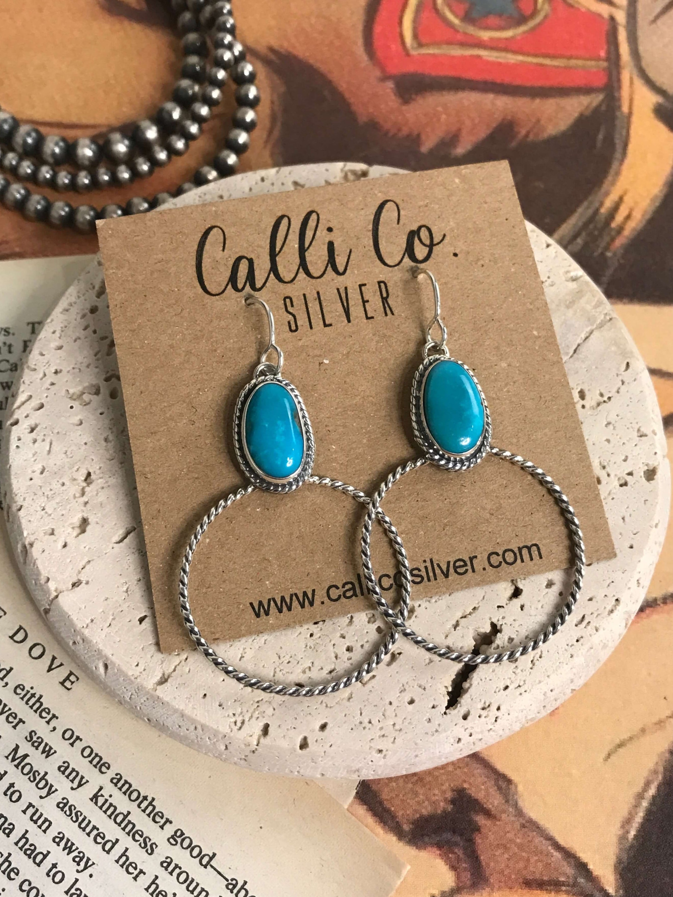 The Keystone Hoop Earrings, 69-Earrings-Calli Co., Turquoise and Silver Jewelry, Native American Handmade, Zuni Tribe, Navajo Tribe, Brock Texas