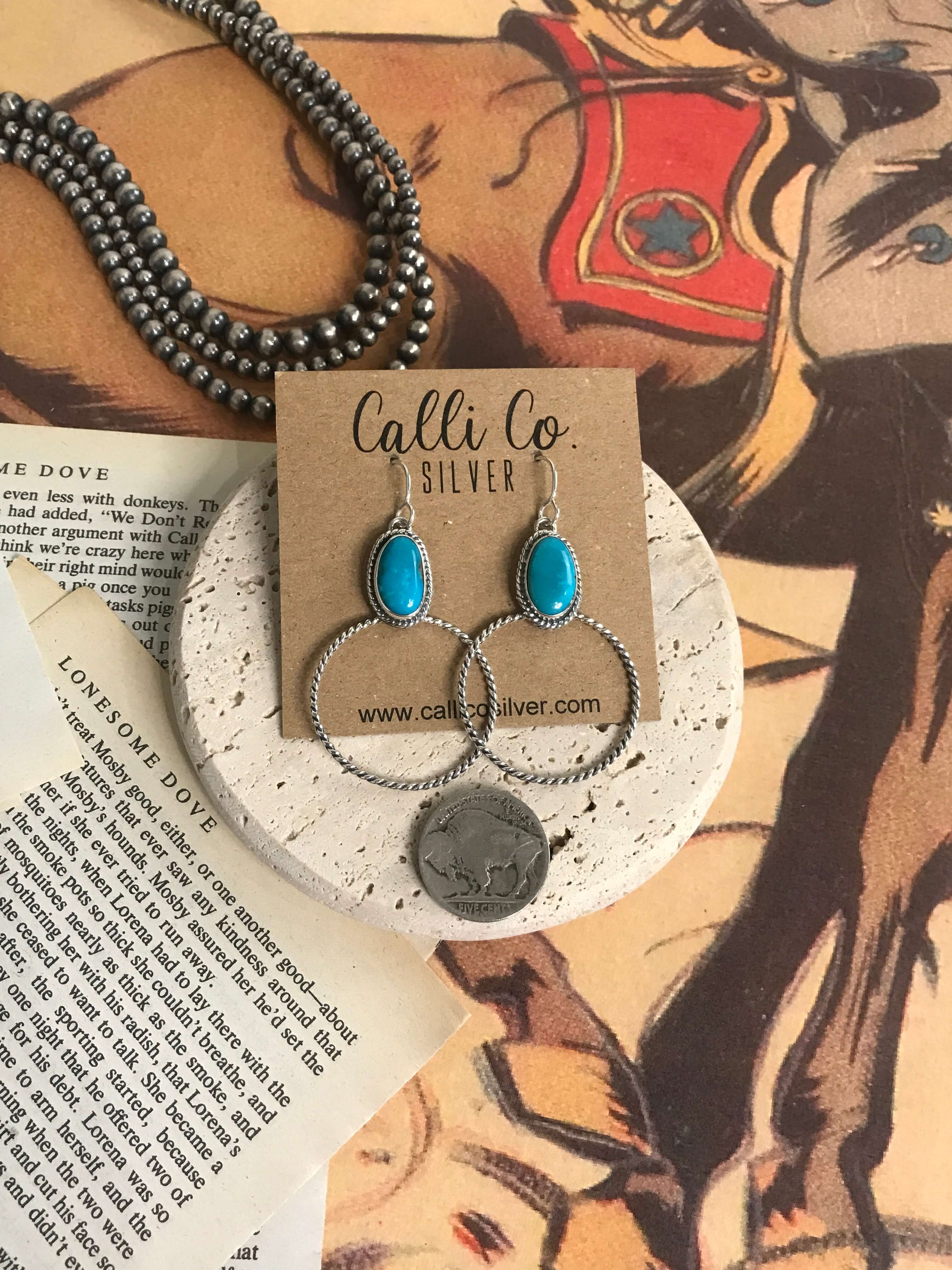 The Keystone Hoop Earrings, 69-Earrings-Calli Co., Turquoise and Silver Jewelry, Native American Handmade, Zuni Tribe, Navajo Tribe, Brock Texas