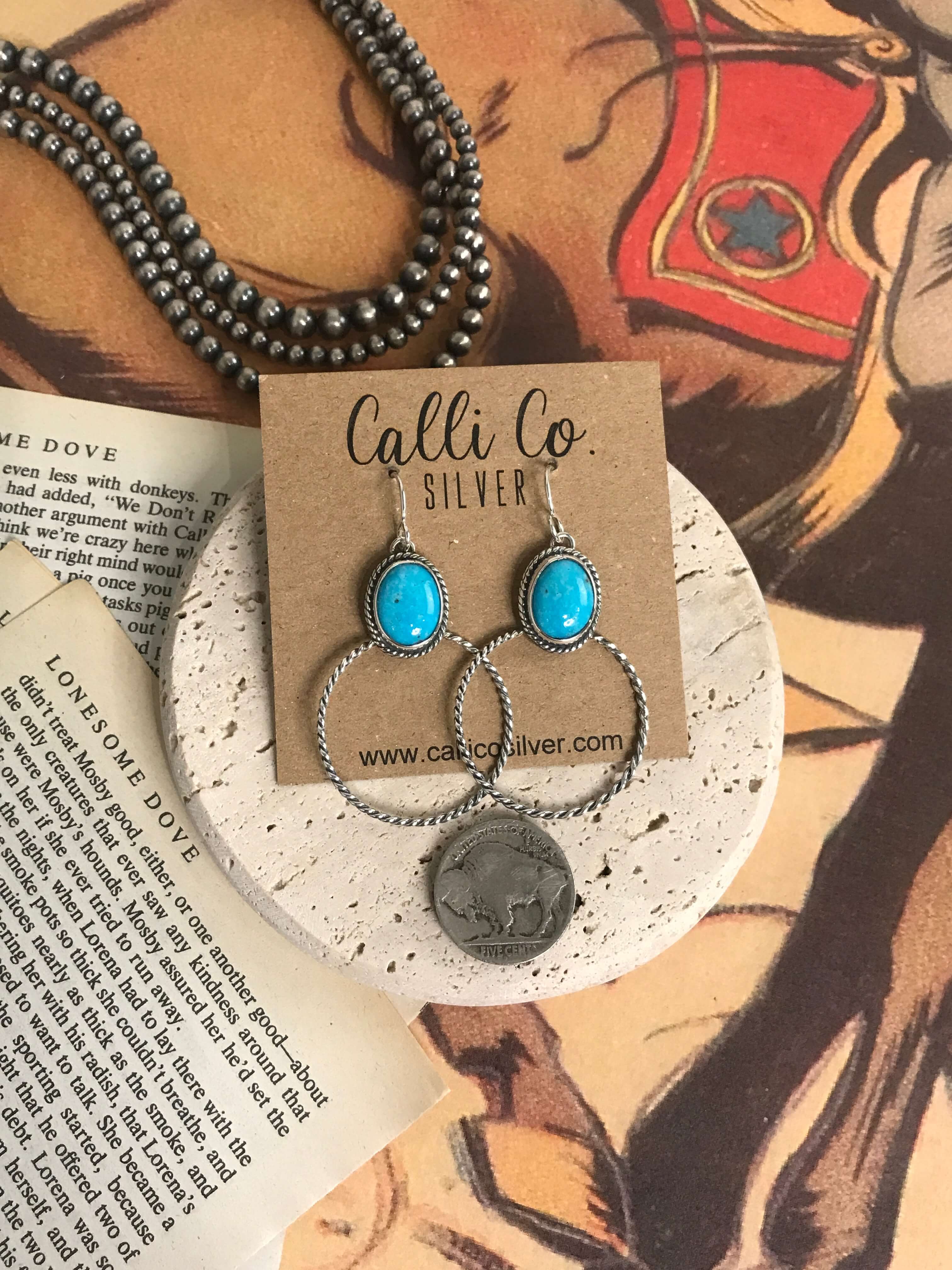 The Keystone Hoop Earrings, 72-Earrings-Calli Co., Turquoise and Silver Jewelry, Native American Handmade, Zuni Tribe, Navajo Tribe, Brock Texas