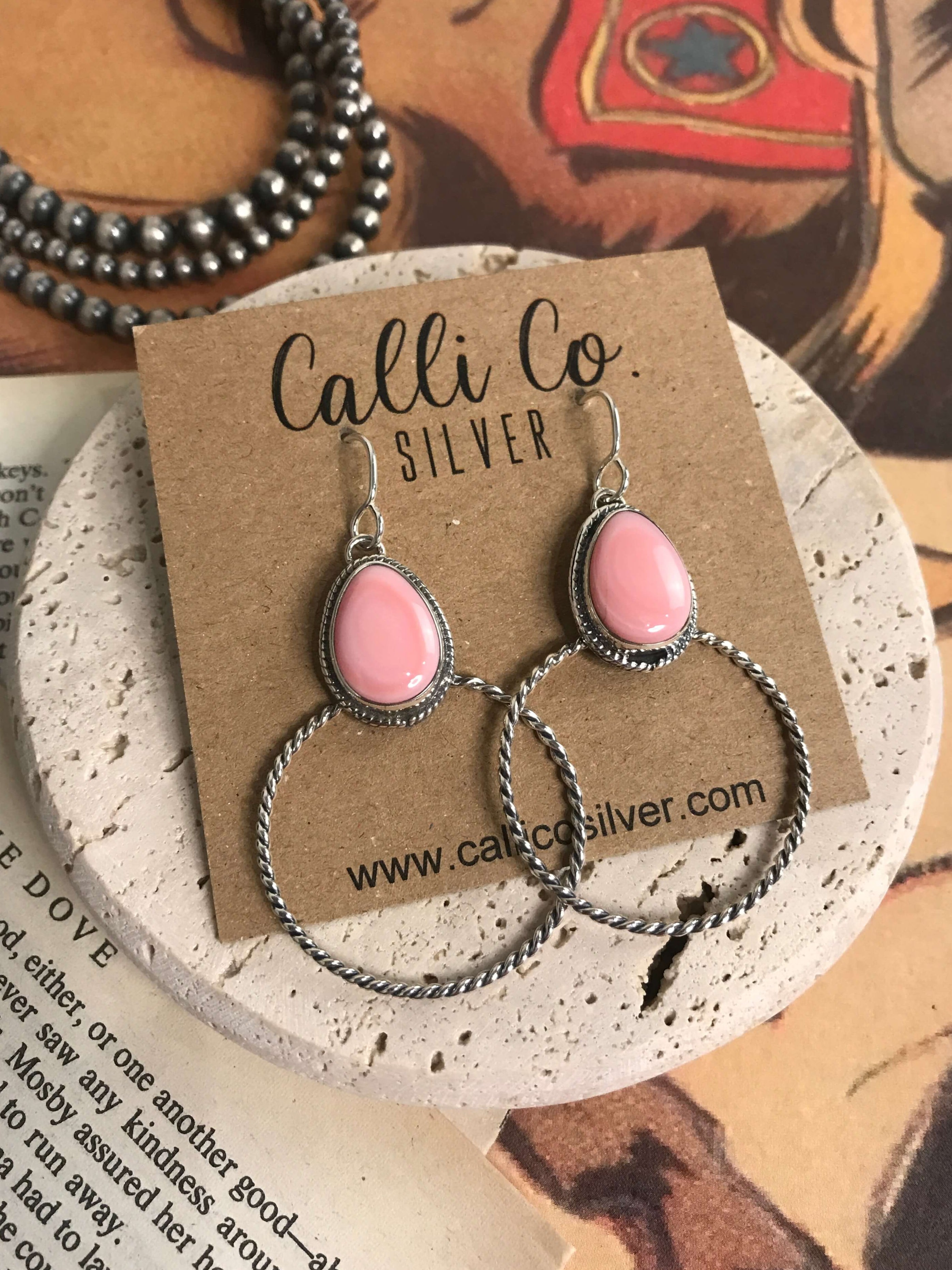 The Keystone Hoop Earrings, 73-Earrings-Calli Co., Turquoise and Silver Jewelry, Native American Handmade, Zuni Tribe, Navajo Tribe, Brock Texas