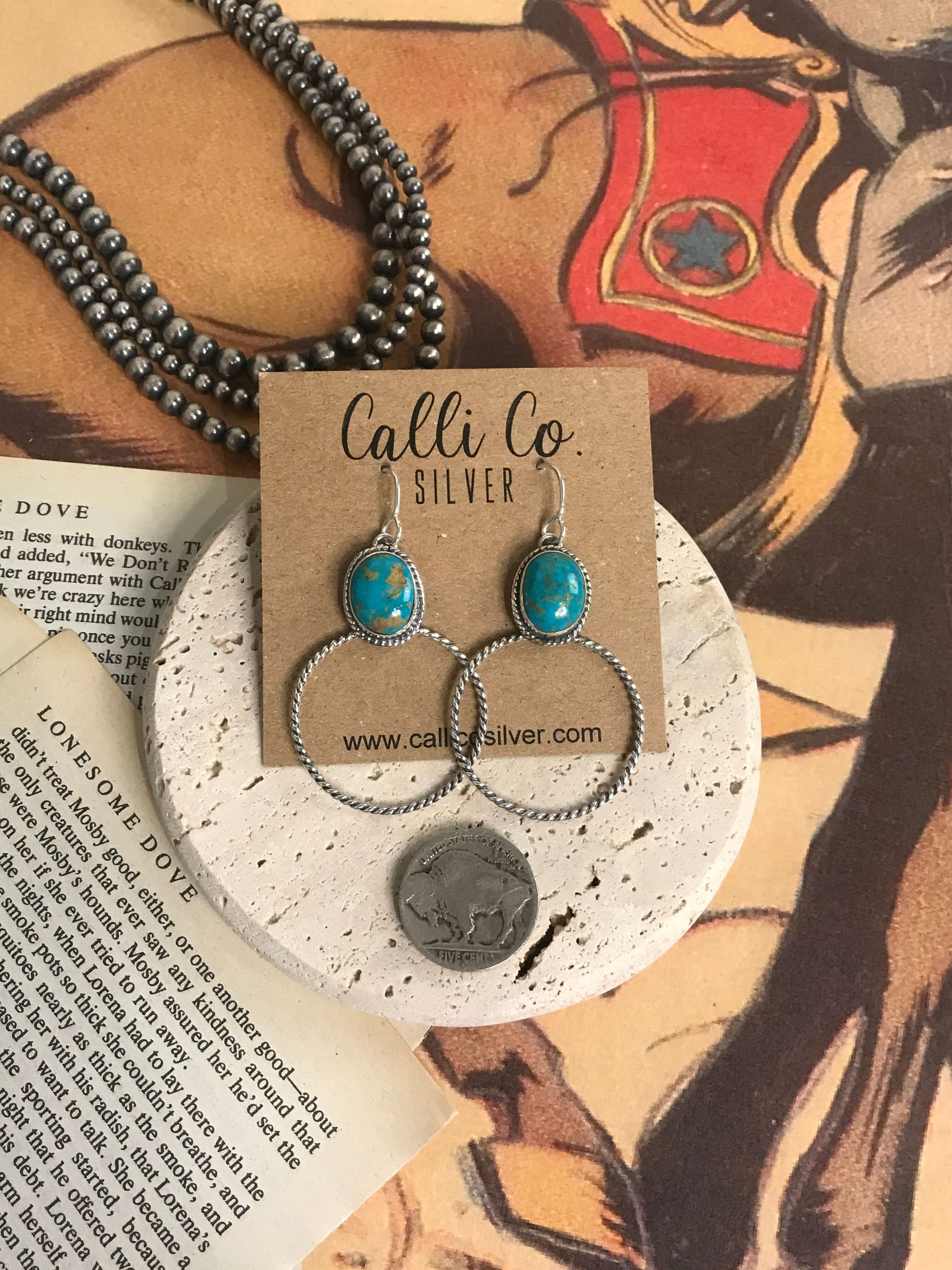 The Keystone Hoop Earrings, 75-Earrings-Calli Co., Turquoise and Silver Jewelry, Native American Handmade, Zuni Tribe, Navajo Tribe, Brock Texas