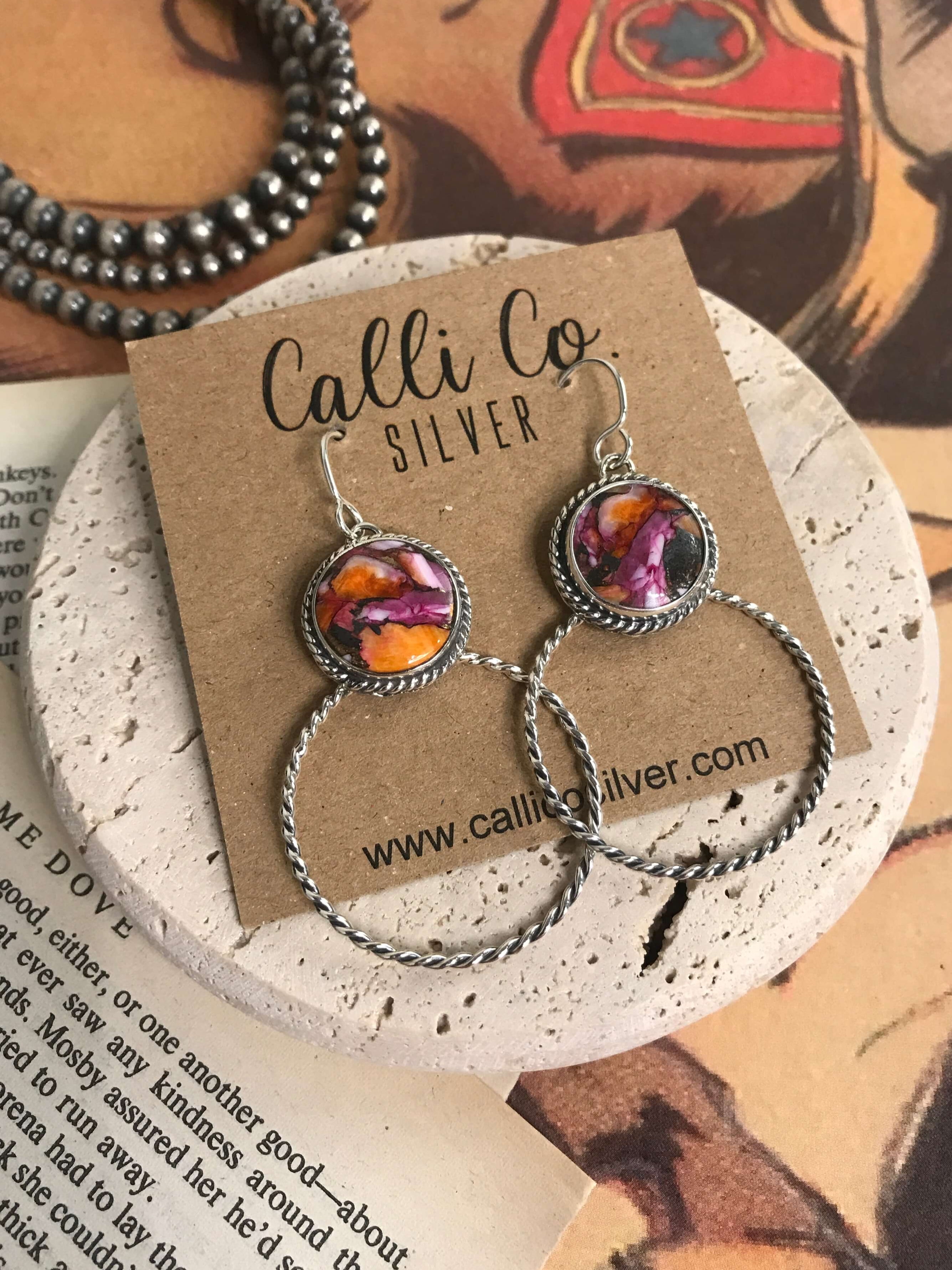 The Keystone Hoop Earrings, 76-Earrings-Calli Co., Turquoise and Silver Jewelry, Native American Handmade, Zuni Tribe, Navajo Tribe, Brock Texas