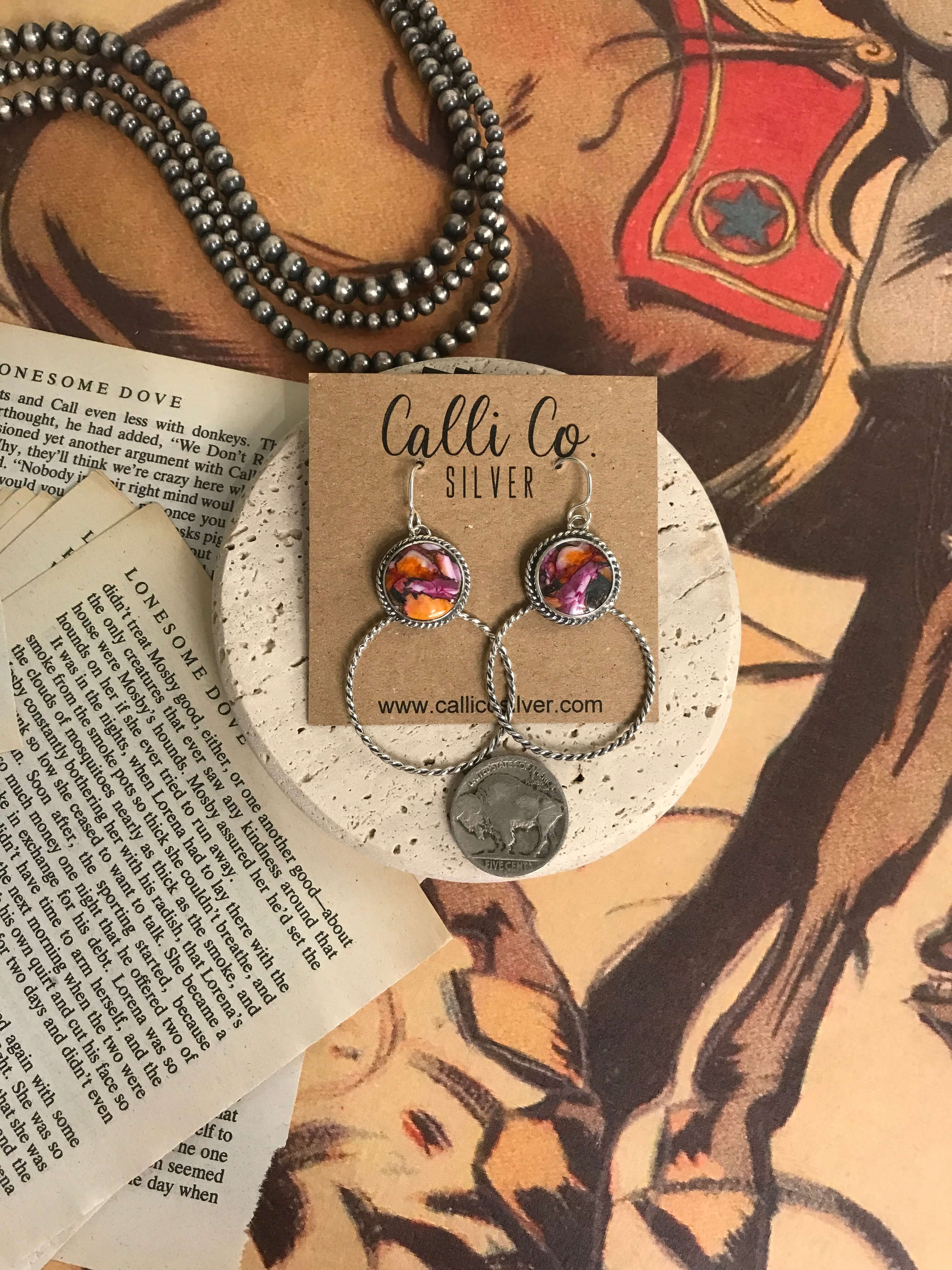 The Keystone Hoop Earrings, 76-Earrings-Calli Co., Turquoise and Silver Jewelry, Native American Handmade, Zuni Tribe, Navajo Tribe, Brock Texas