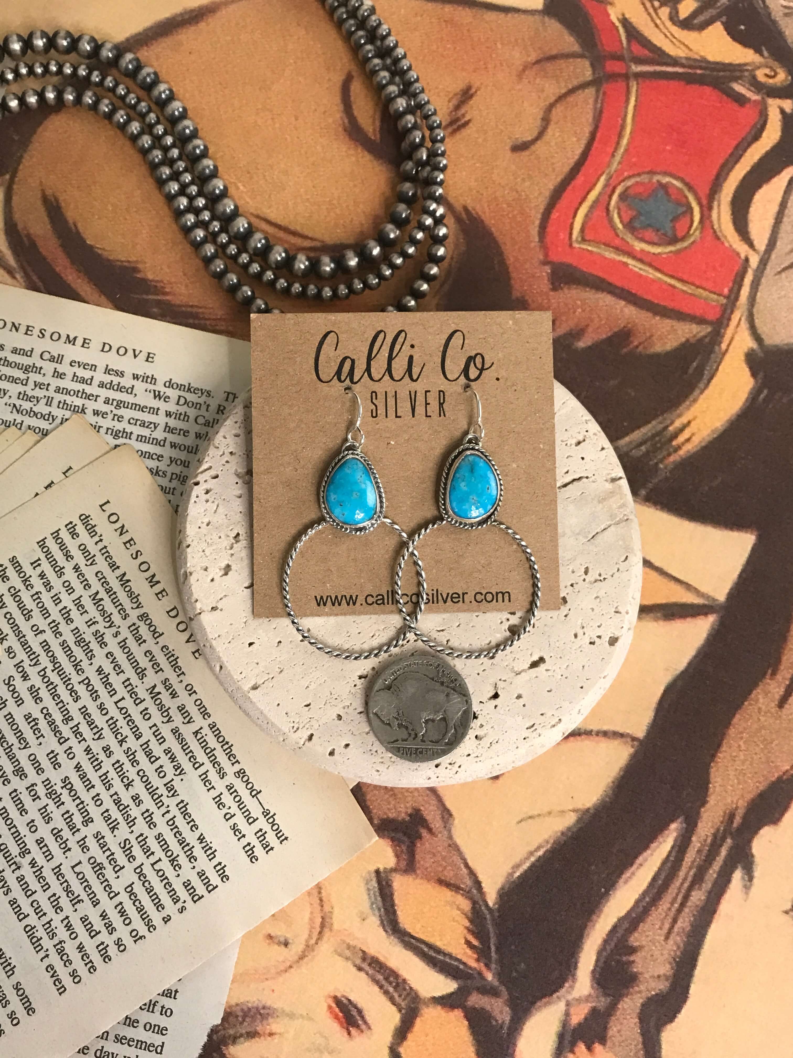 The Keystone Hoop Earrings, 77-Earrings-Calli Co., Turquoise and Silver Jewelry, Native American Handmade, Zuni Tribe, Navajo Tribe, Brock Texas