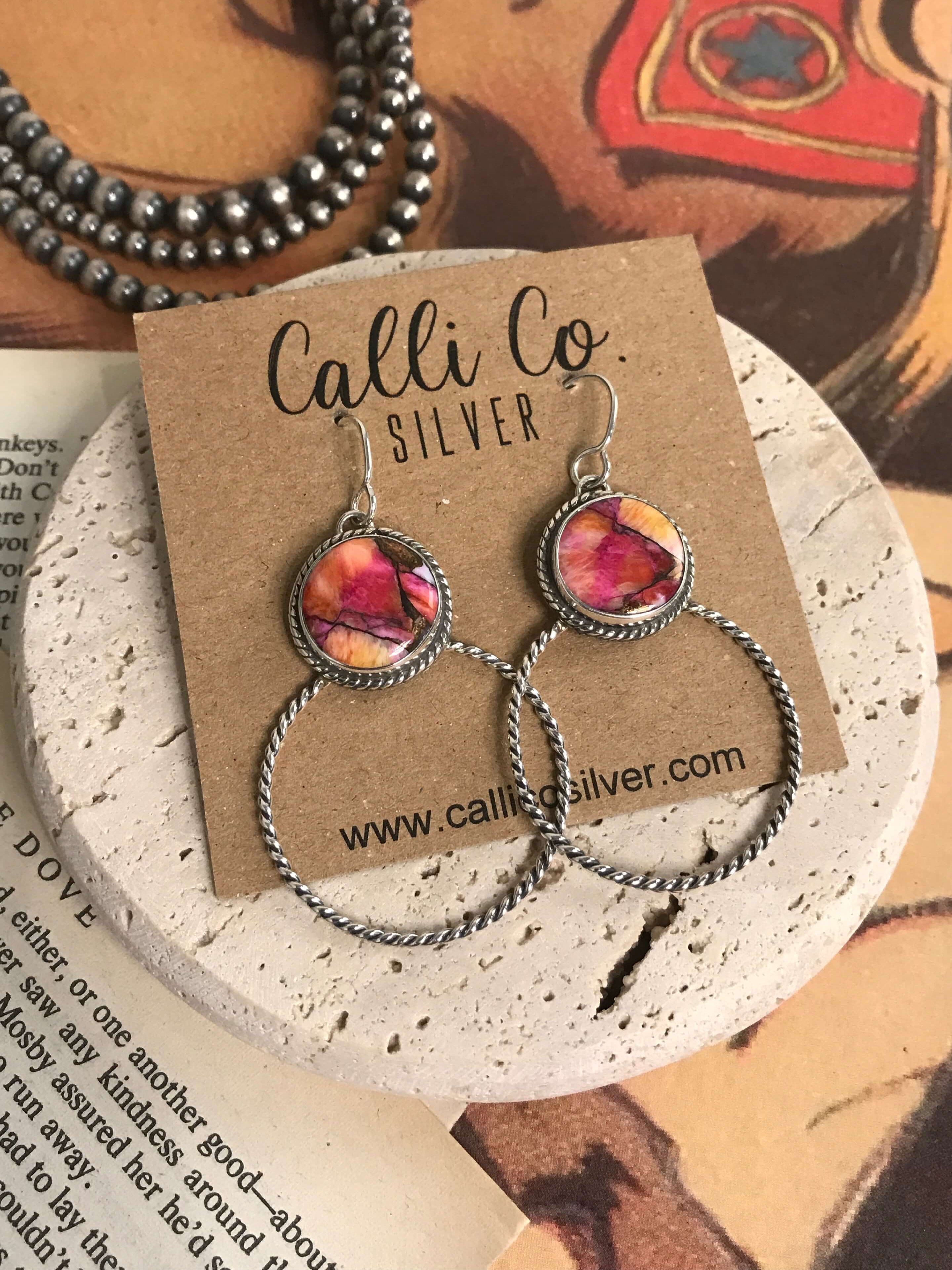 The Keystone Hoop Earrings, 78-Earrings-Calli Co., Turquoise and Silver Jewelry, Native American Handmade, Zuni Tribe, Navajo Tribe, Brock Texas