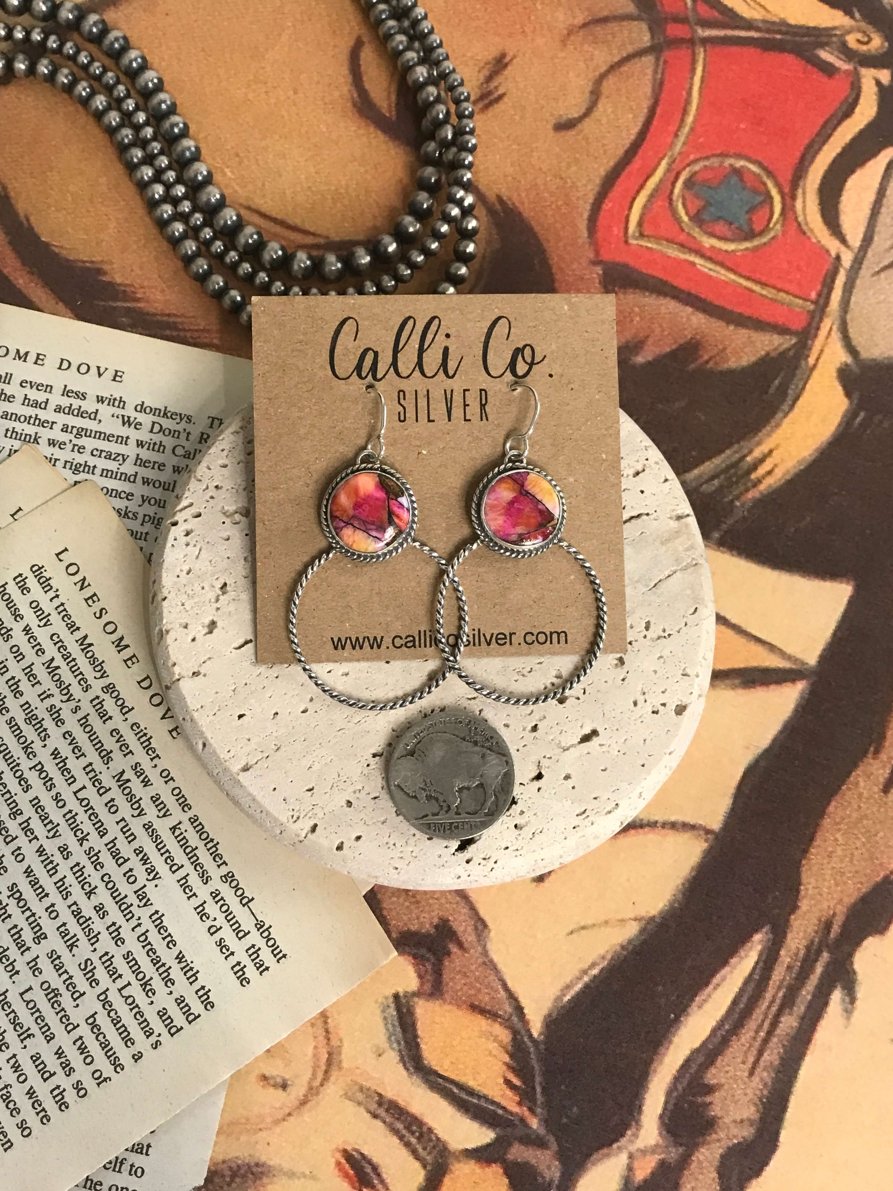 The Keystone Hoop Earrings, 78-Earrings-Calli Co., Turquoise and Silver Jewelry, Native American Handmade, Zuni Tribe, Navajo Tribe, Brock Texas