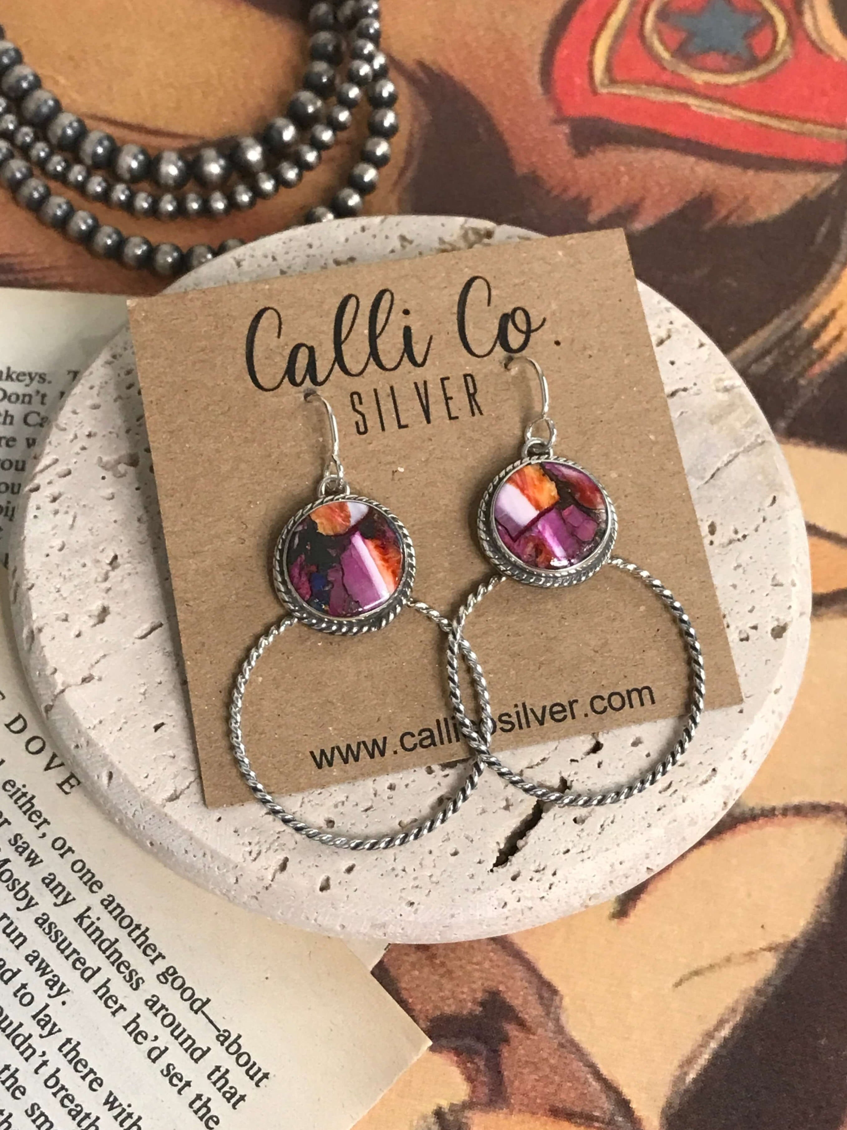 The Keystone Hoop Earrings, 80-Earrings-Calli Co., Turquoise and Silver Jewelry, Native American Handmade, Zuni Tribe, Navajo Tribe, Brock Texas