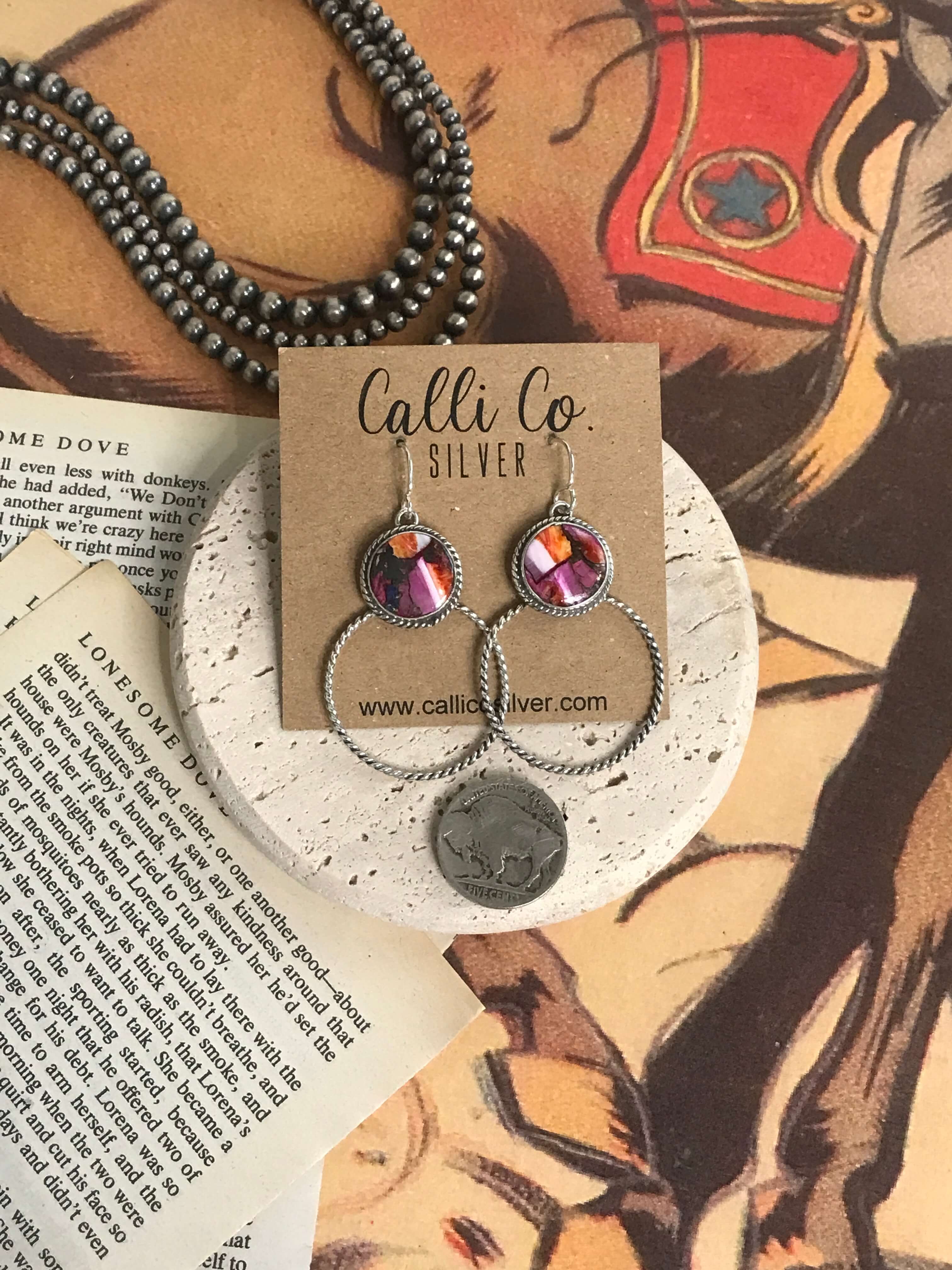 The Keystone Hoop Earrings, 80-Earrings-Calli Co., Turquoise and Silver Jewelry, Native American Handmade, Zuni Tribe, Navajo Tribe, Brock Texas