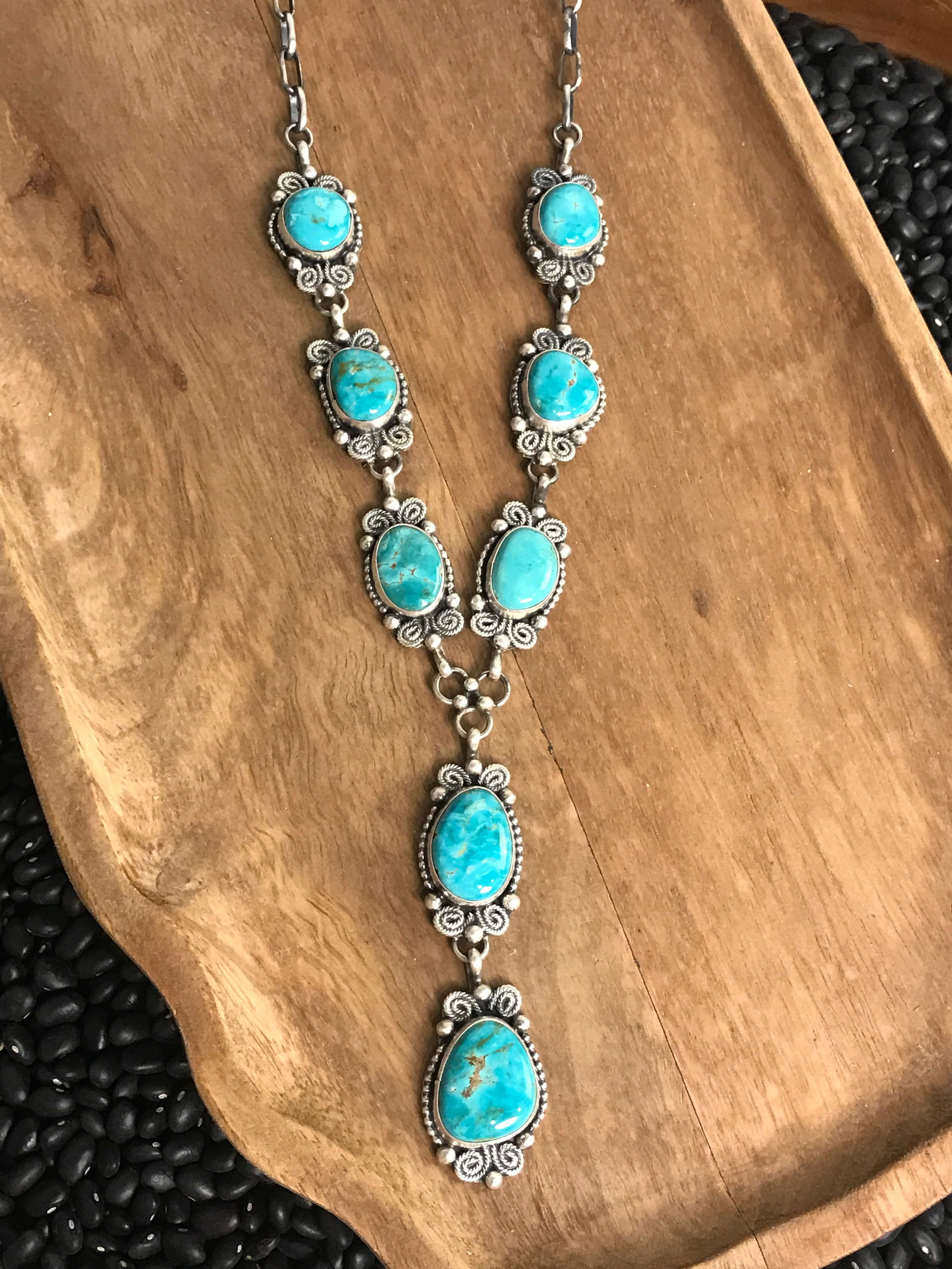 The Shima Lariat Necklace Set-Necklaces-Calli Co., Turquoise and Silver Jewelry, Native American Handmade, Zuni Tribe, Navajo Tribe, Brock Texas