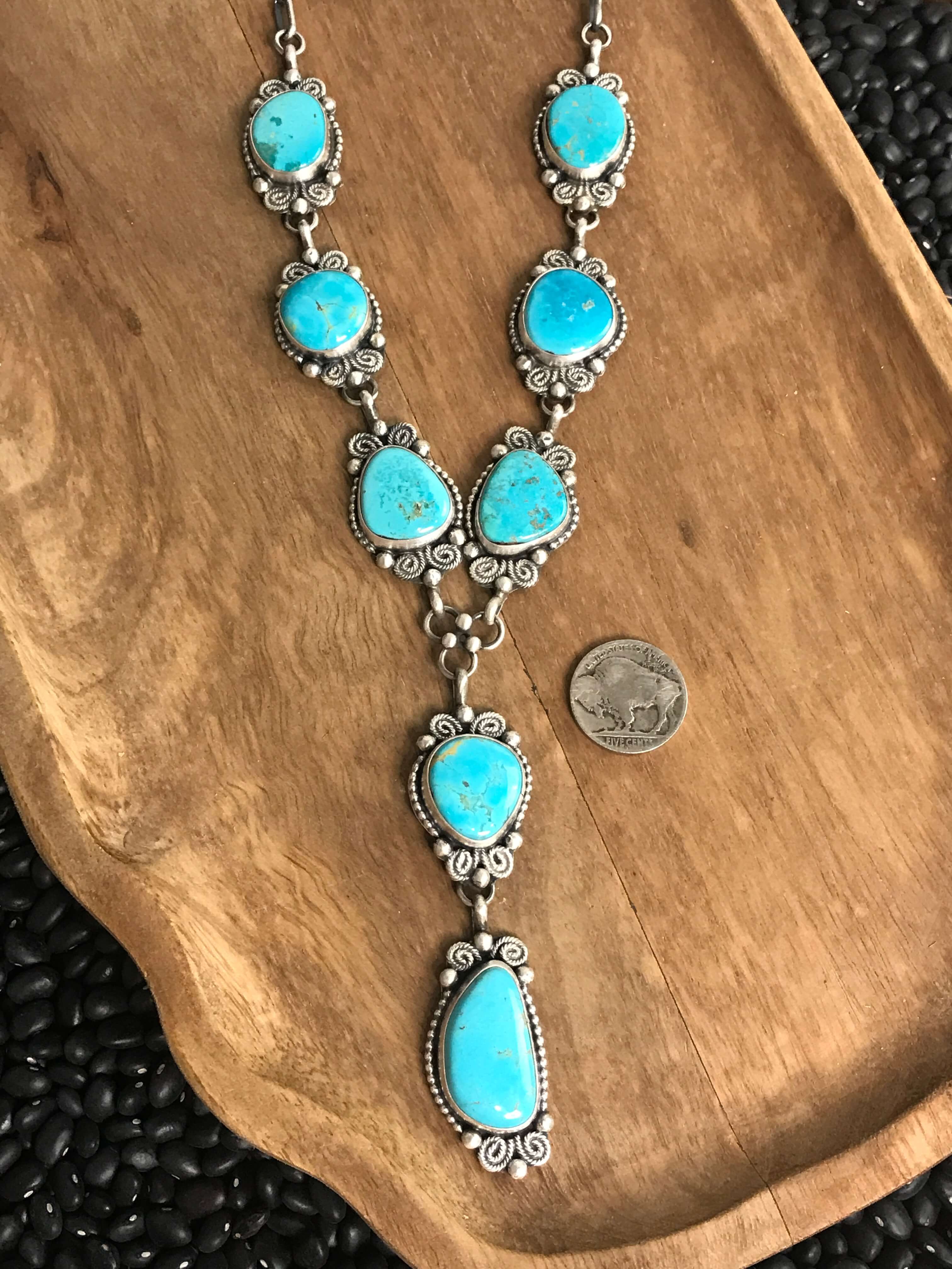 The Mansi Lariat Necklace Set-Necklaces-Calli Co., Turquoise and Silver Jewelry, Native American Handmade, Zuni Tribe, Navajo Tribe, Brock Texas