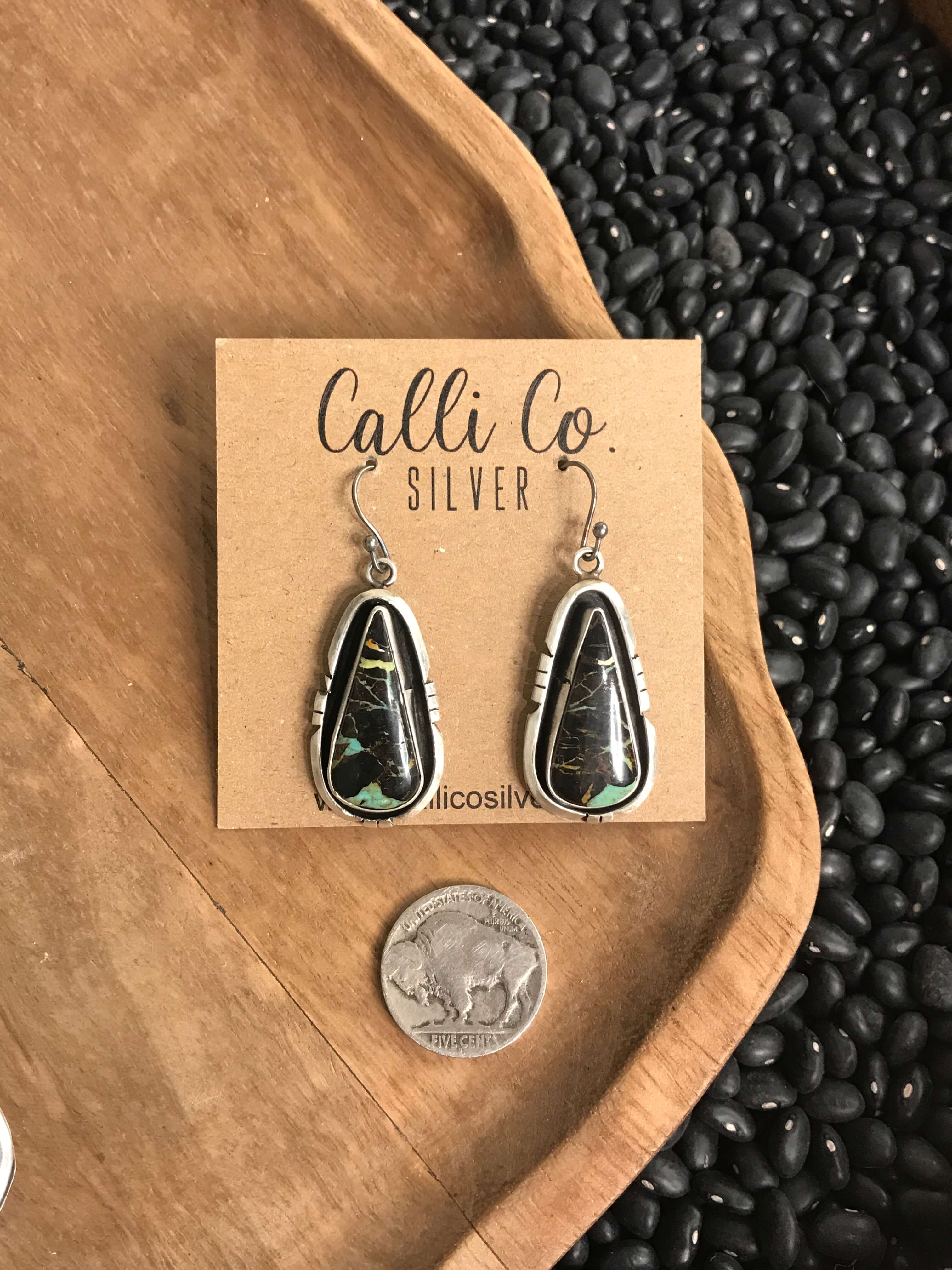 The Black Jack Lariat Necklace Set, 1-Necklaces-Calli Co., Turquoise and Silver Jewelry, Native American Handmade, Zuni Tribe, Navajo Tribe, Brock Texas