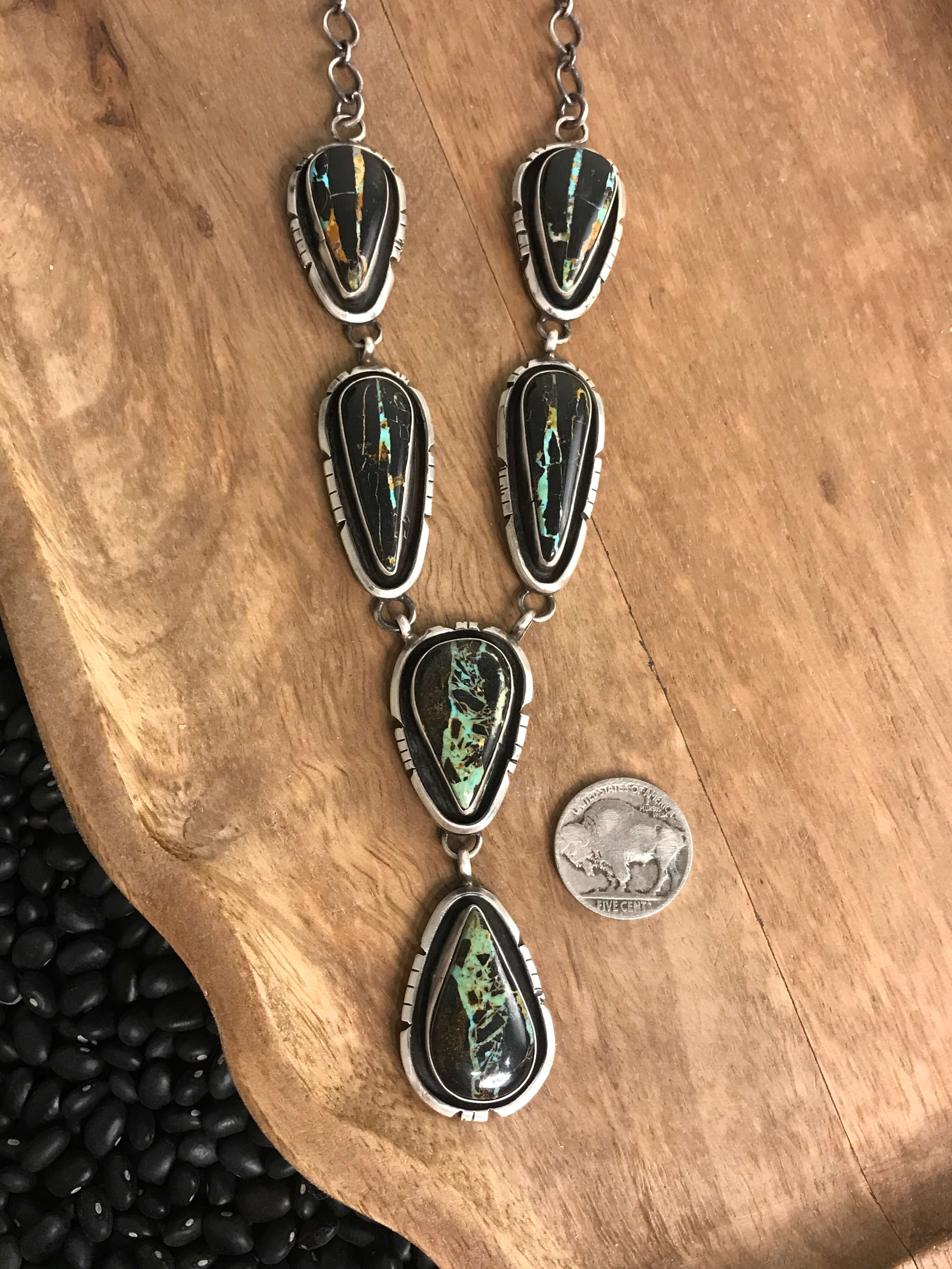 The Black Jack Lariat Necklace Set, 1-Necklaces-Calli Co., Turquoise and Silver Jewelry, Native American Handmade, Zuni Tribe, Navajo Tribe, Brock Texas