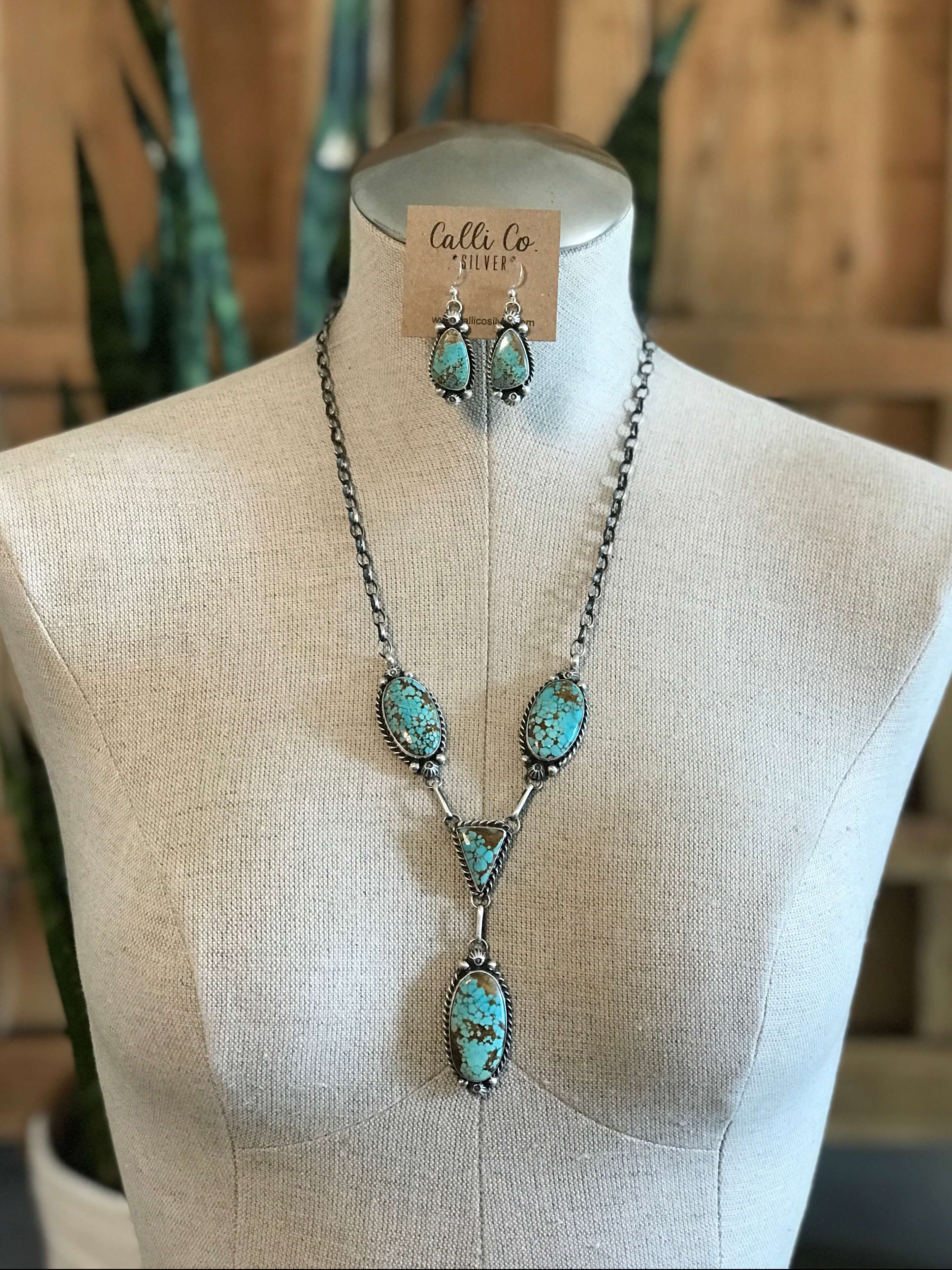 The Copeland Lariat Necklace Set, 7-Necklaces-Calli Co., Turquoise and Silver Jewelry, Native American Handmade, Zuni Tribe, Navajo Tribe, Brock Texas