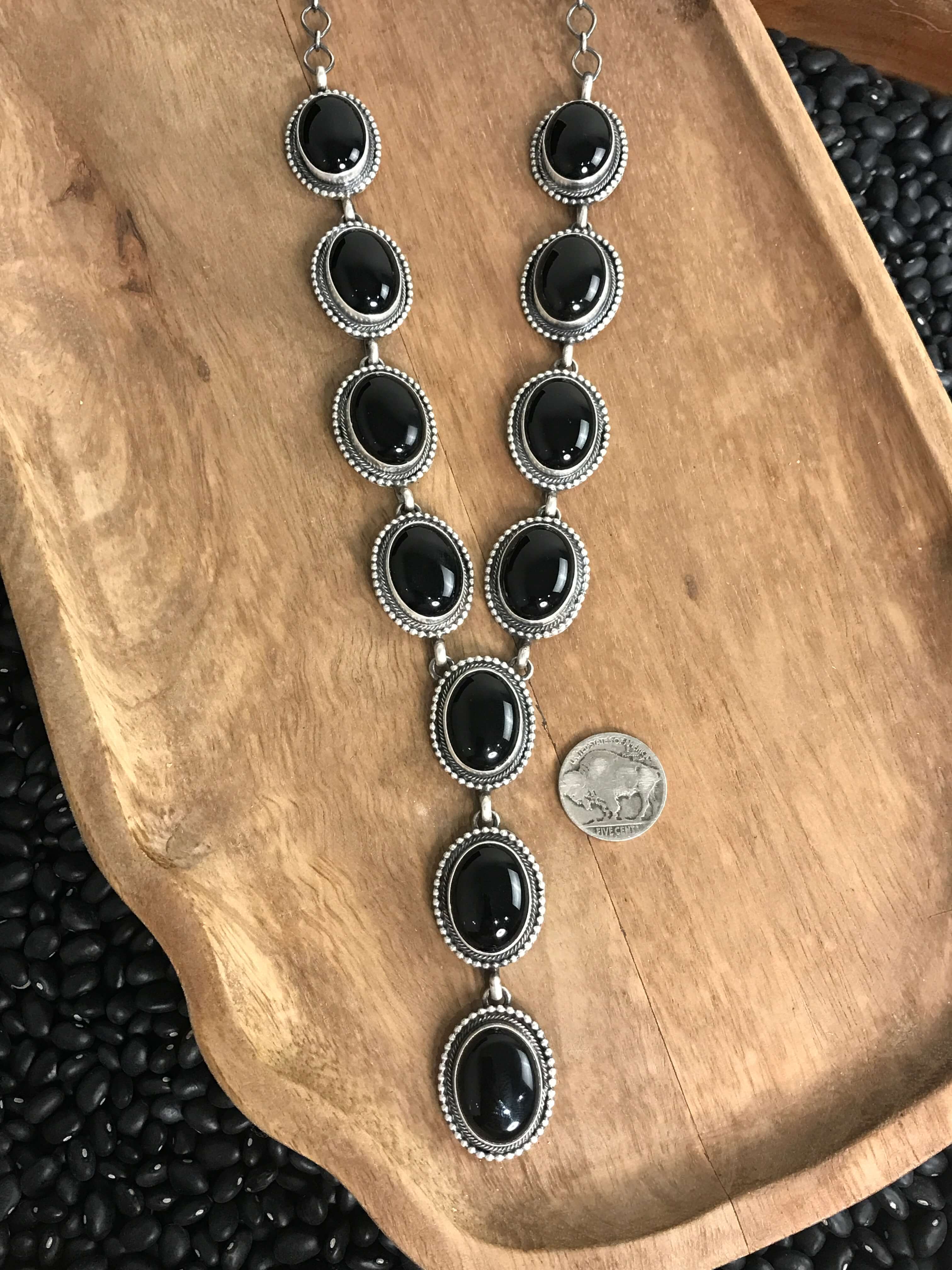The Enola Lariat Necklace Set-Necklaces-Calli Co., Turquoise and Silver Jewelry, Native American Handmade, Zuni Tribe, Navajo Tribe, Brock Texas