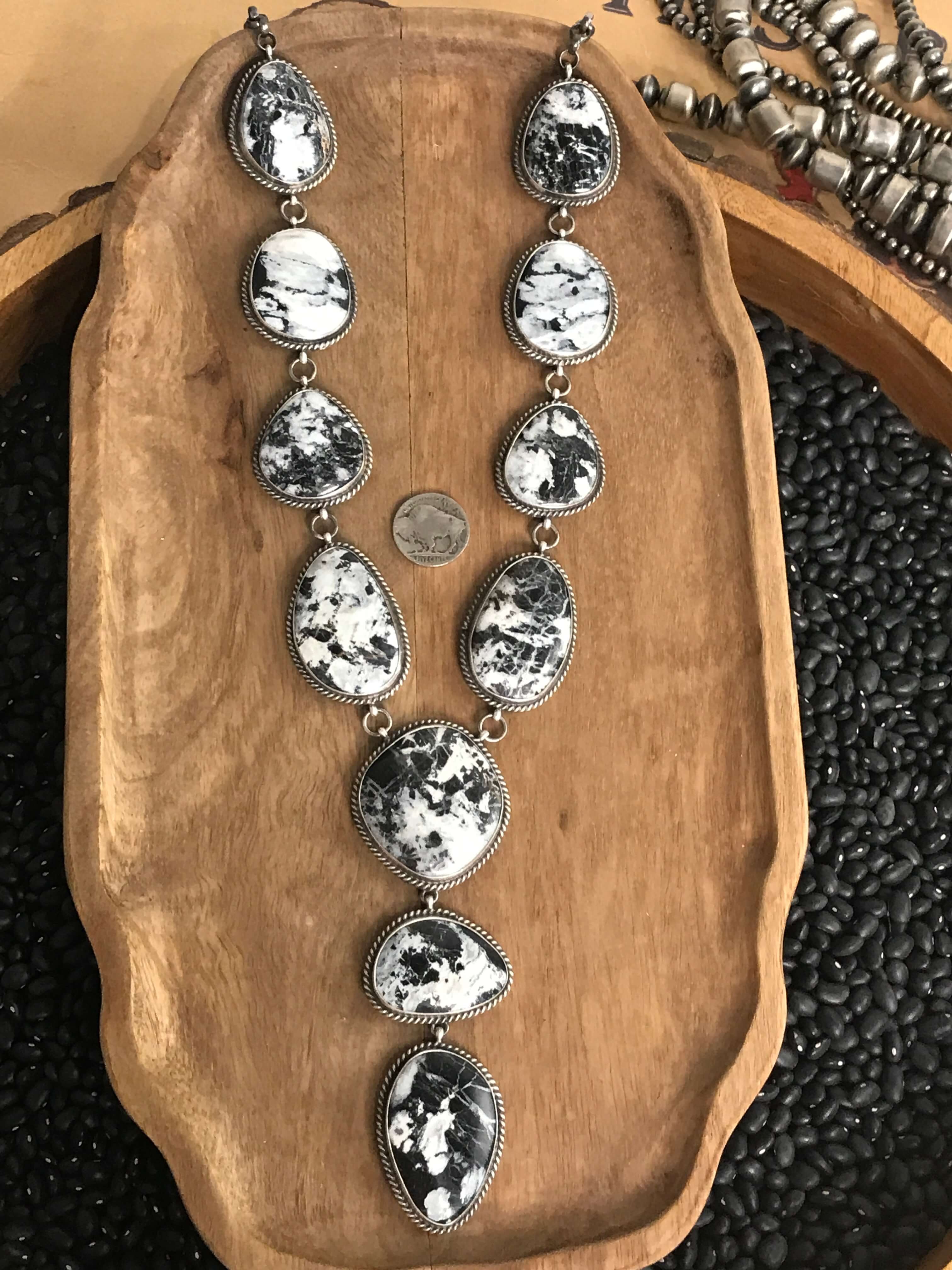 The Denali Lariat Necklace Set-Necklaces-Calli Co., Turquoise and Silver Jewelry, Native American Handmade, Zuni Tribe, Navajo Tribe, Brock Texas