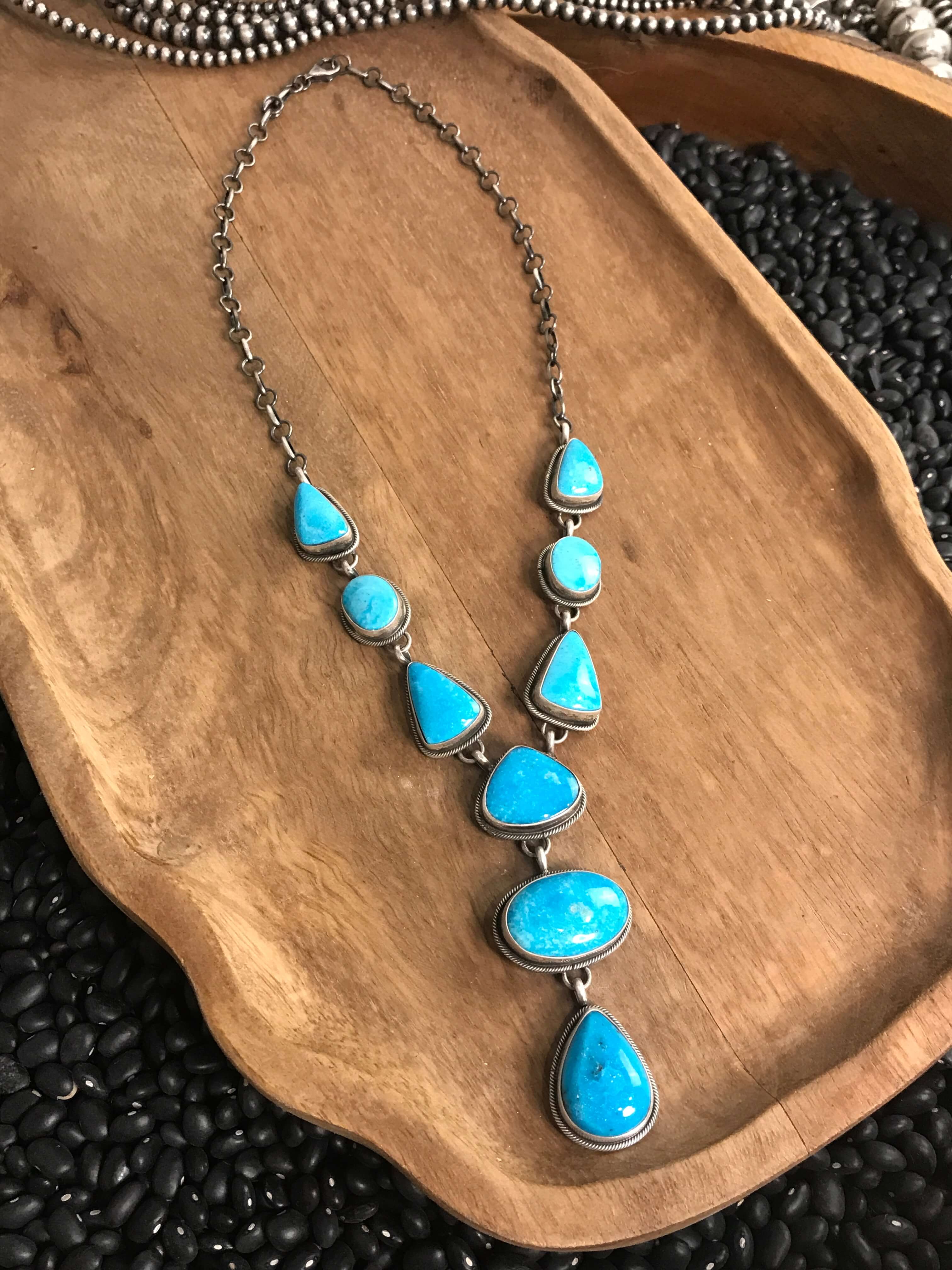 The Lina Lariat Necklace-Necklaces-Calli Co., Turquoise and Silver Jewelry, Native American Handmade, Zuni Tribe, Navajo Tribe, Brock Texas