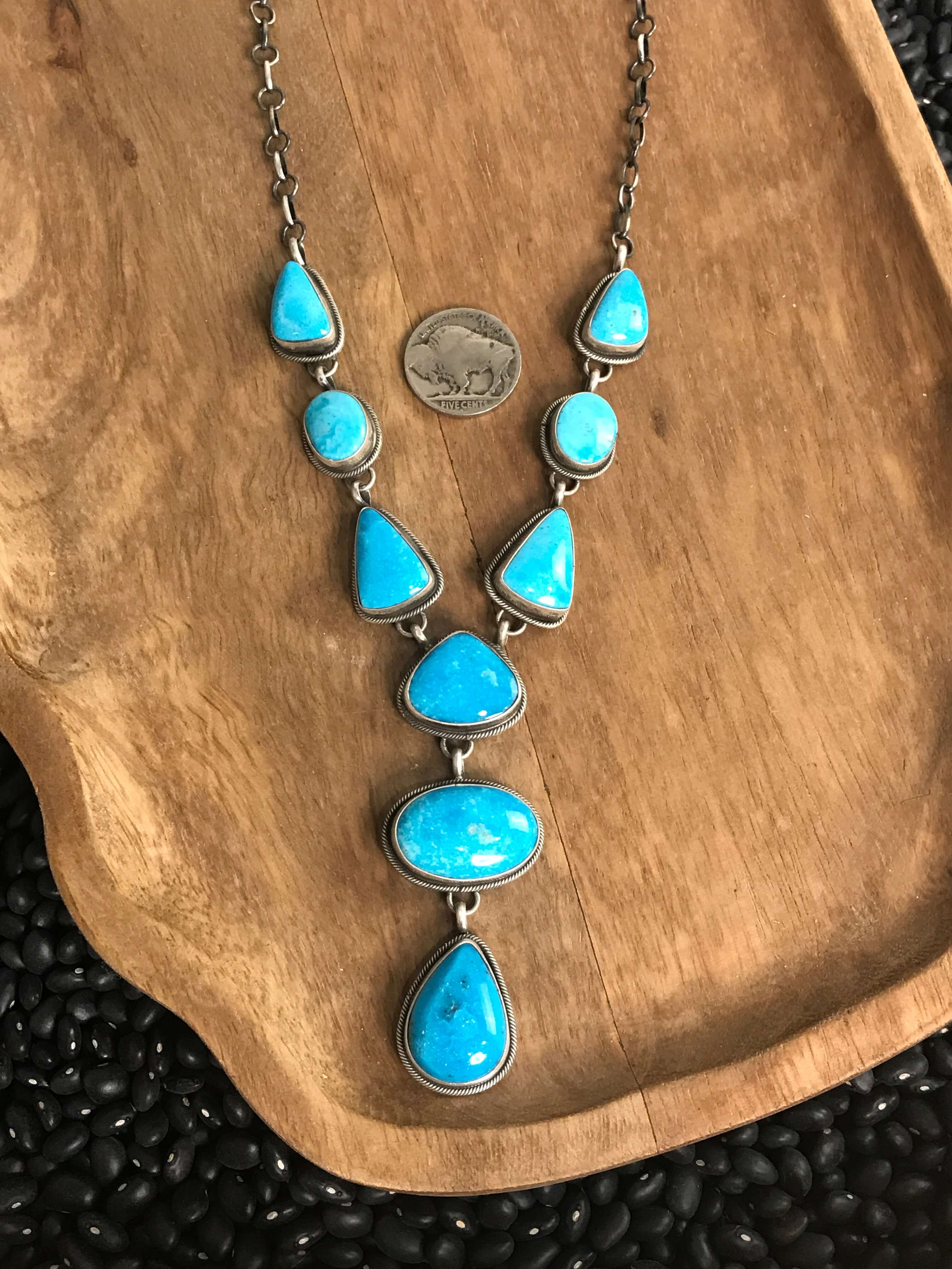 The Lina Lariat Necklace-Necklaces-Calli Co., Turquoise and Silver Jewelry, Native American Handmade, Zuni Tribe, Navajo Tribe, Brock Texas