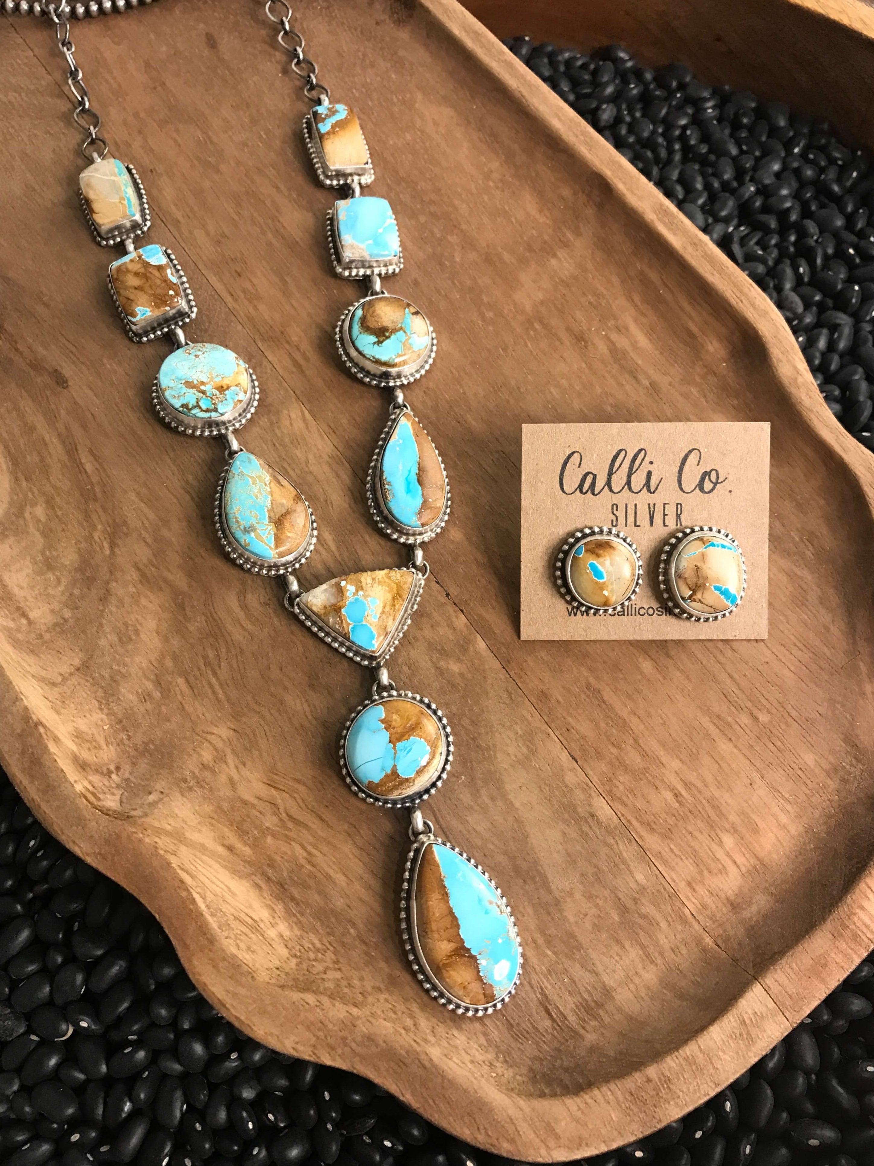 The Margo Lariat Necklace Set-Necklaces-Calli Co., Turquoise and Silver Jewelry, Native American Handmade, Zuni Tribe, Navajo Tribe, Brock Texas