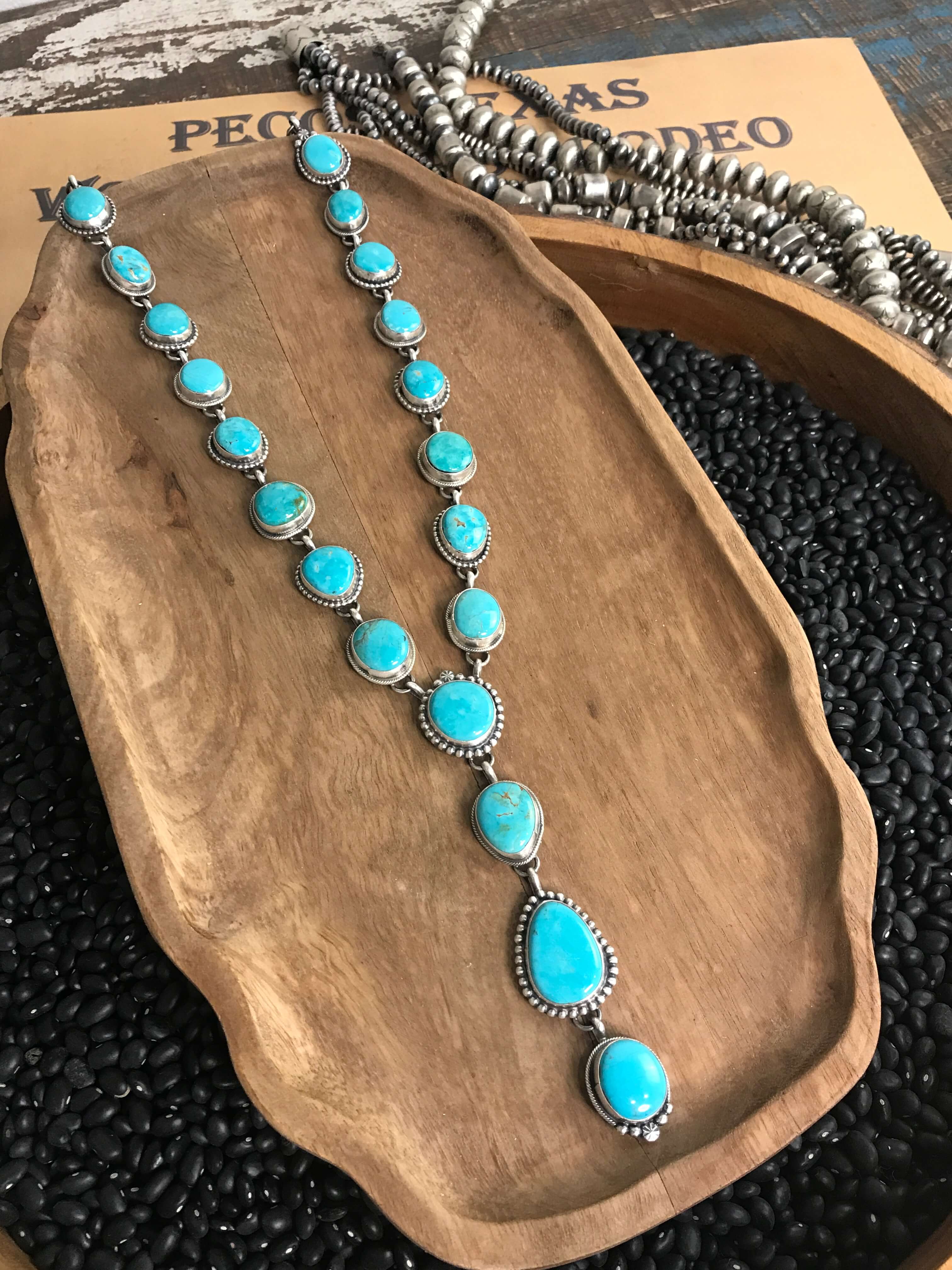 The Lanelle Lariat Necklace Set-Necklaces-Calli Co., Turquoise and Silver Jewelry, Native American Handmade, Zuni Tribe, Navajo Tribe, Brock Texas