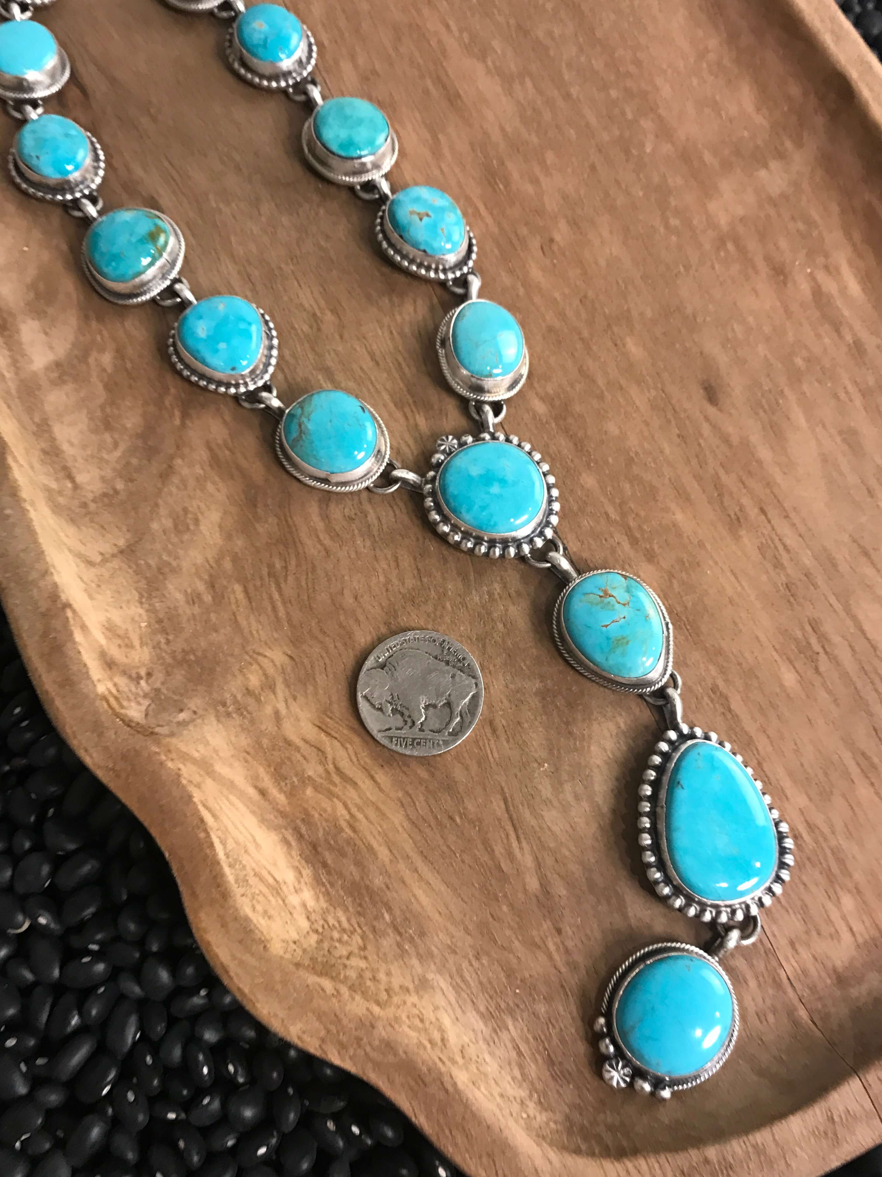 The Lanelle Lariat Necklace Set-Necklaces-Calli Co., Turquoise and Silver Jewelry, Native American Handmade, Zuni Tribe, Navajo Tribe, Brock Texas