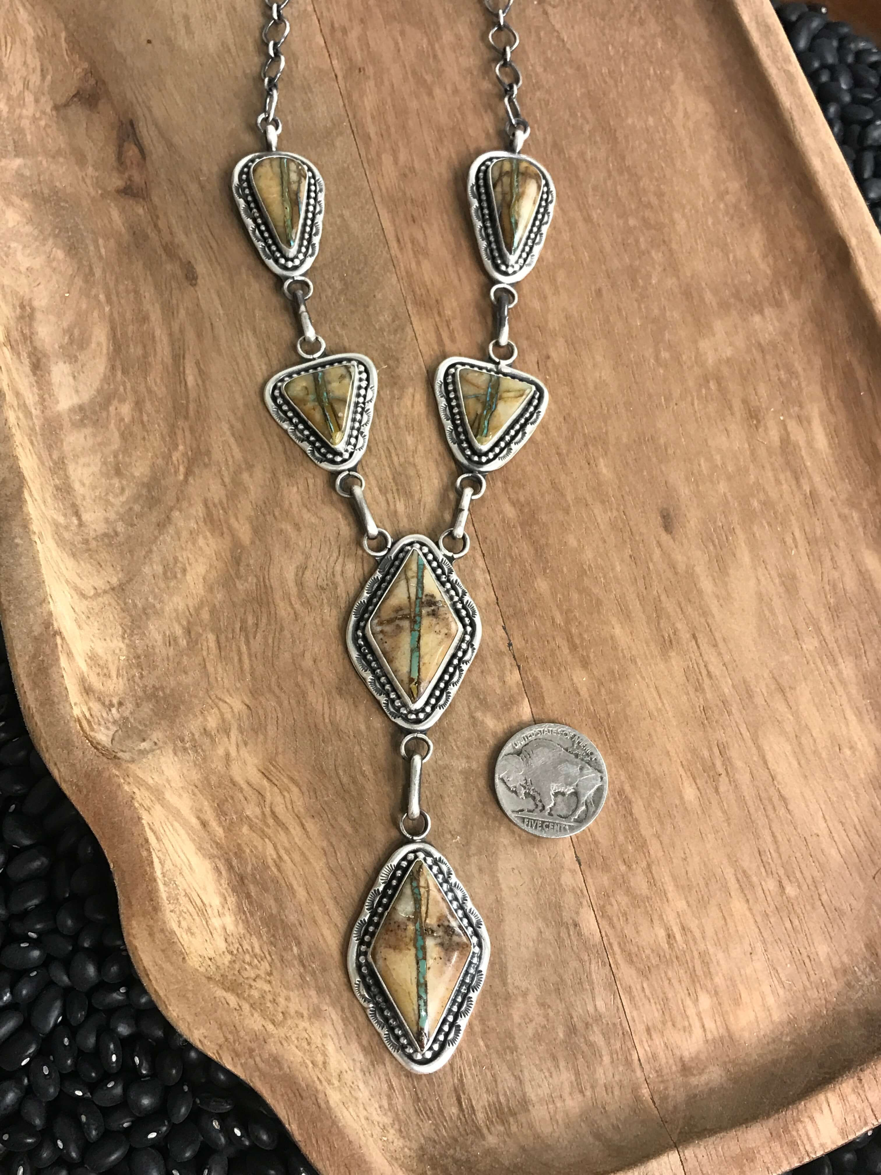 The Sanna Lariat Necklace Set-Necklaces-Calli Co., Turquoise and Silver Jewelry, Native American Handmade, Zuni Tribe, Navajo Tribe, Brock Texas