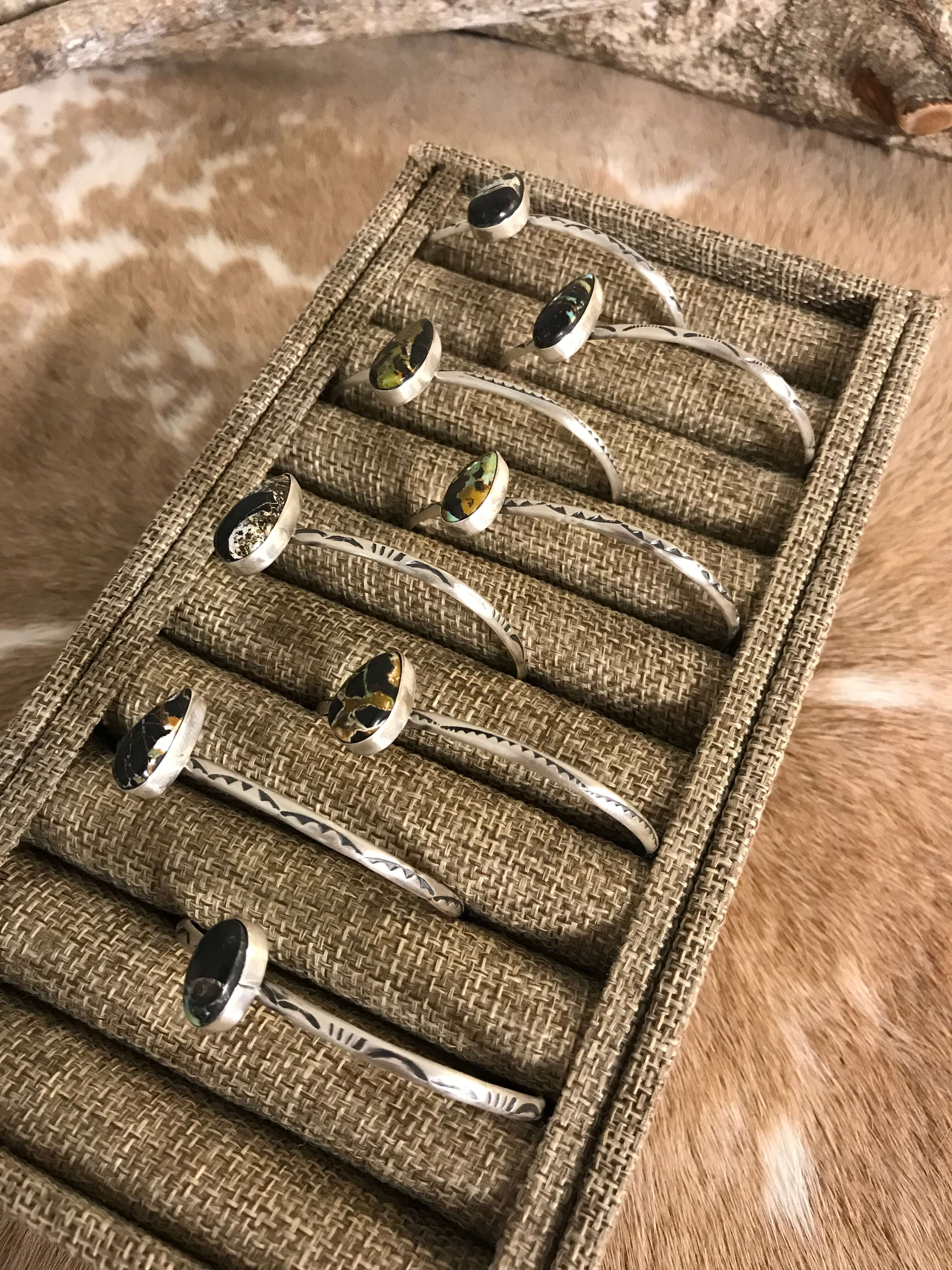 The Lamont Black Jack Cuffs-Bracelets & Cuffs-Calli Co., Turquoise and Silver Jewelry, Native American Handmade, Zuni Tribe, Navajo Tribe, Brock Texas