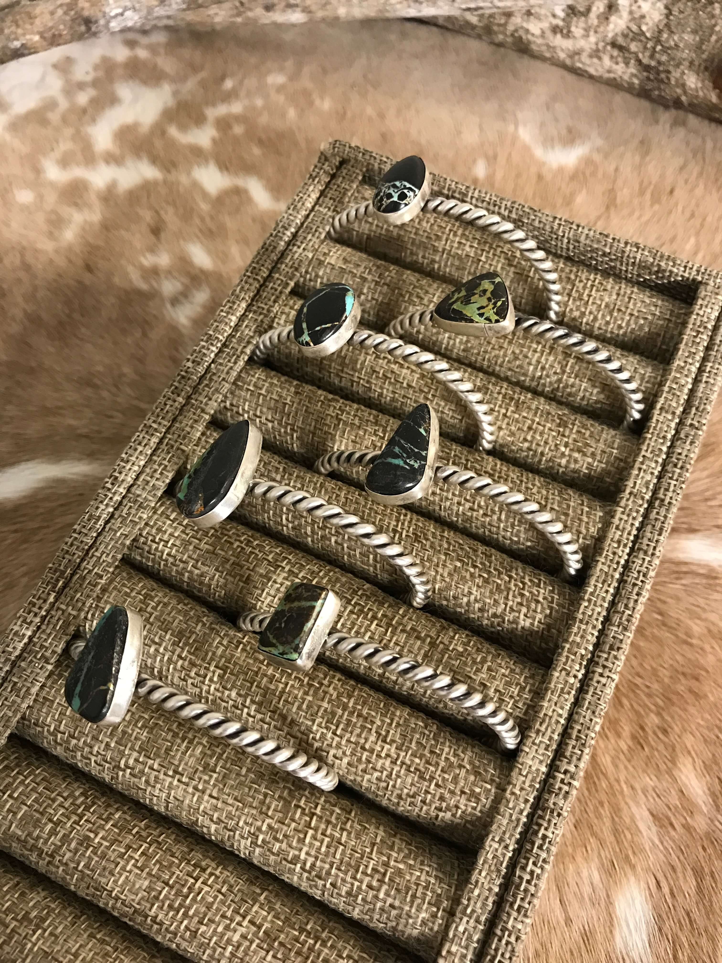 The Etta Black Jack Cuffs-Bracelets & Cuffs-Calli Co., Turquoise and Silver Jewelry, Native American Handmade, Zuni Tribe, Navajo Tribe, Brock Texas