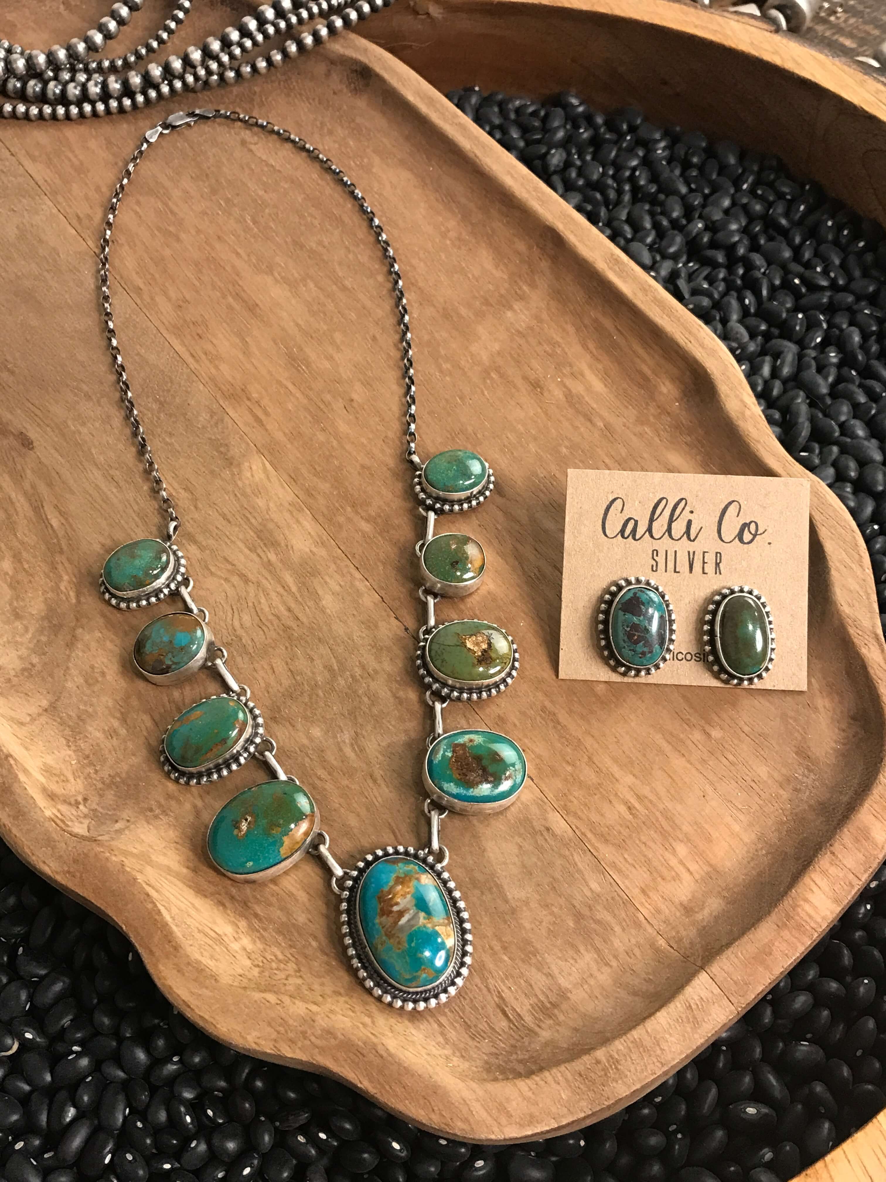 The Kiowa Turquoise Statement Necklace-Necklaces-Calli Co., Turquoise and Silver Jewelry, Native American Handmade, Zuni Tribe, Navajo Tribe, Brock Texas