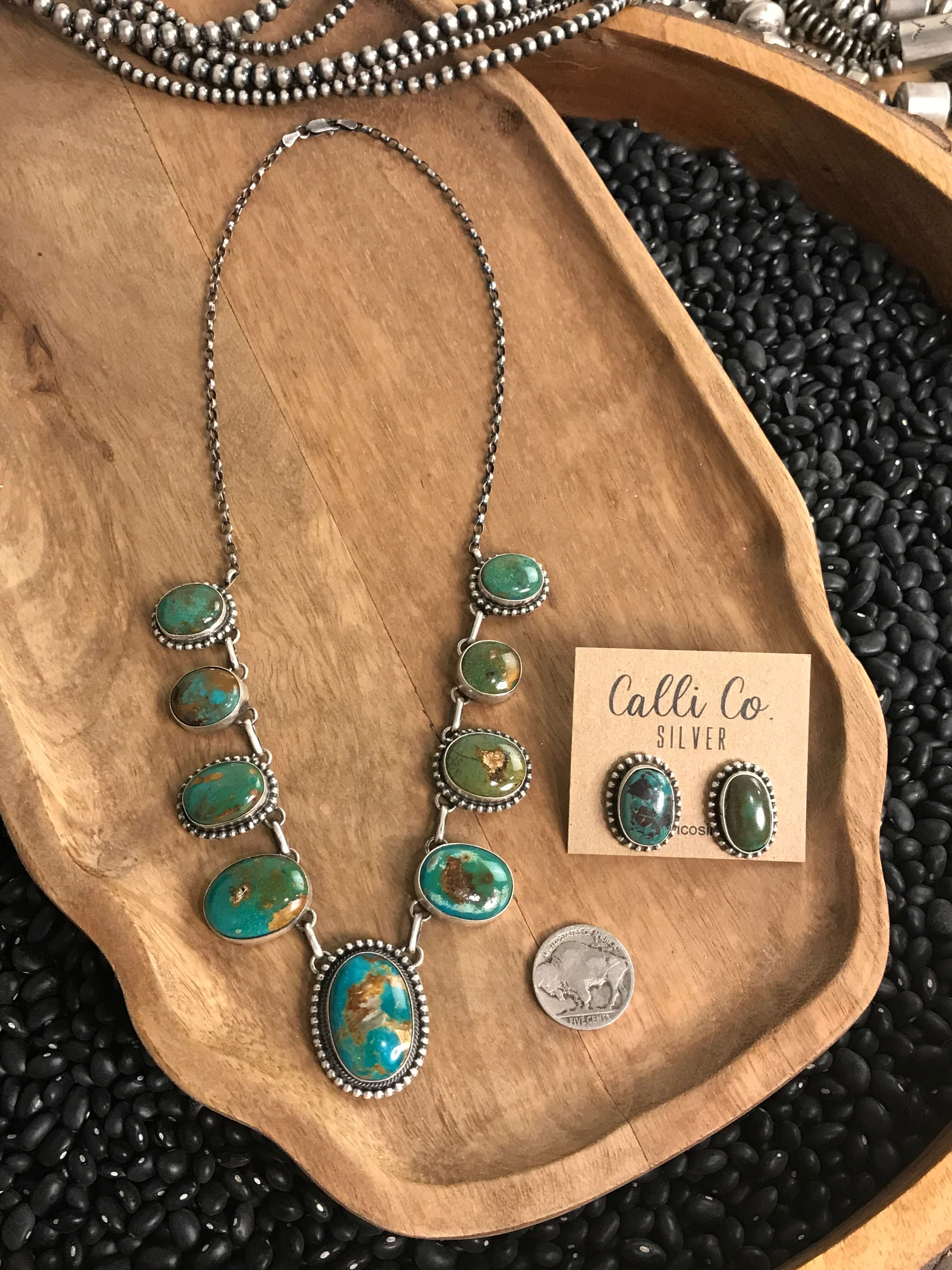 The Kiowa Turquoise Statement Necklace-Necklaces-Calli Co., Turquoise and Silver Jewelry, Native American Handmade, Zuni Tribe, Navajo Tribe, Brock Texas