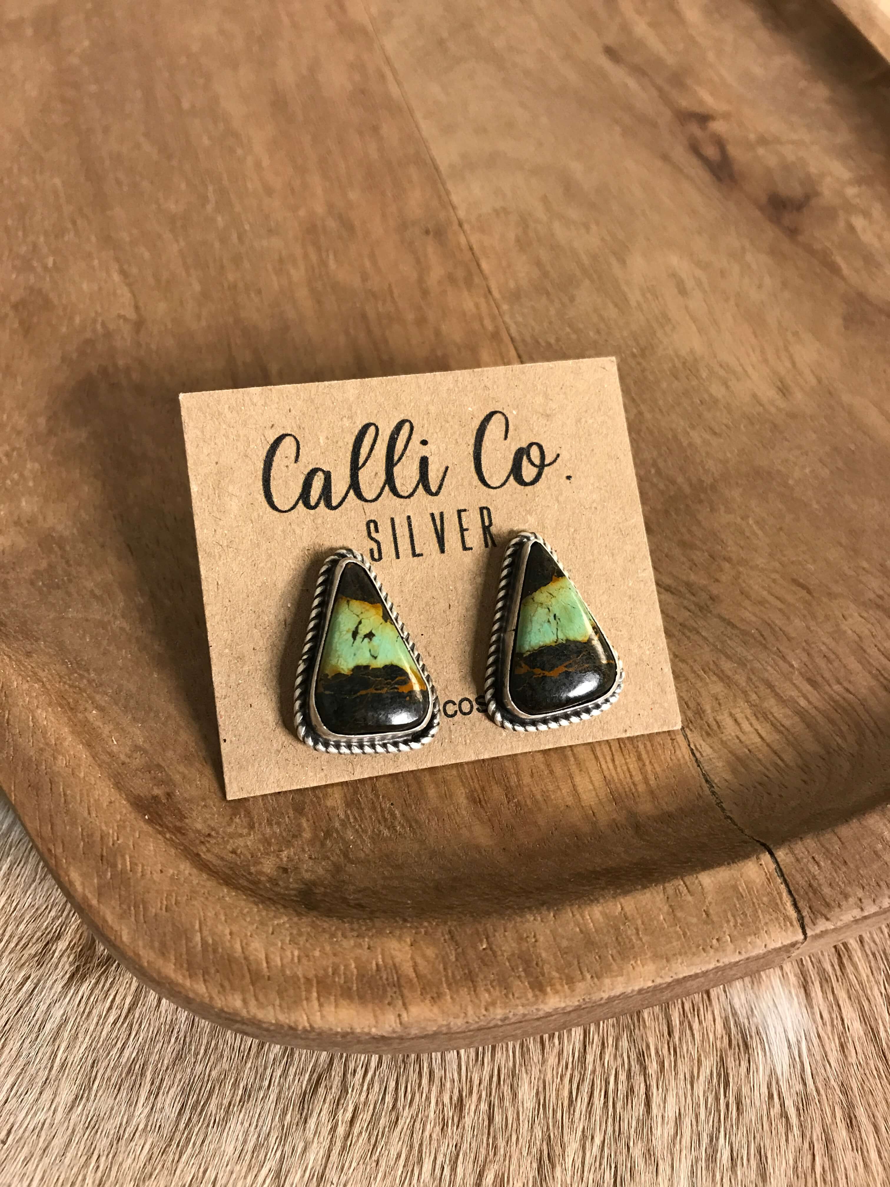 The Black Jack Studs, 20 xx-Earrings-Calli Co., Turquoise and Silver Jewelry, Native American Handmade, Zuni Tribe, Navajo Tribe, Brock Texas