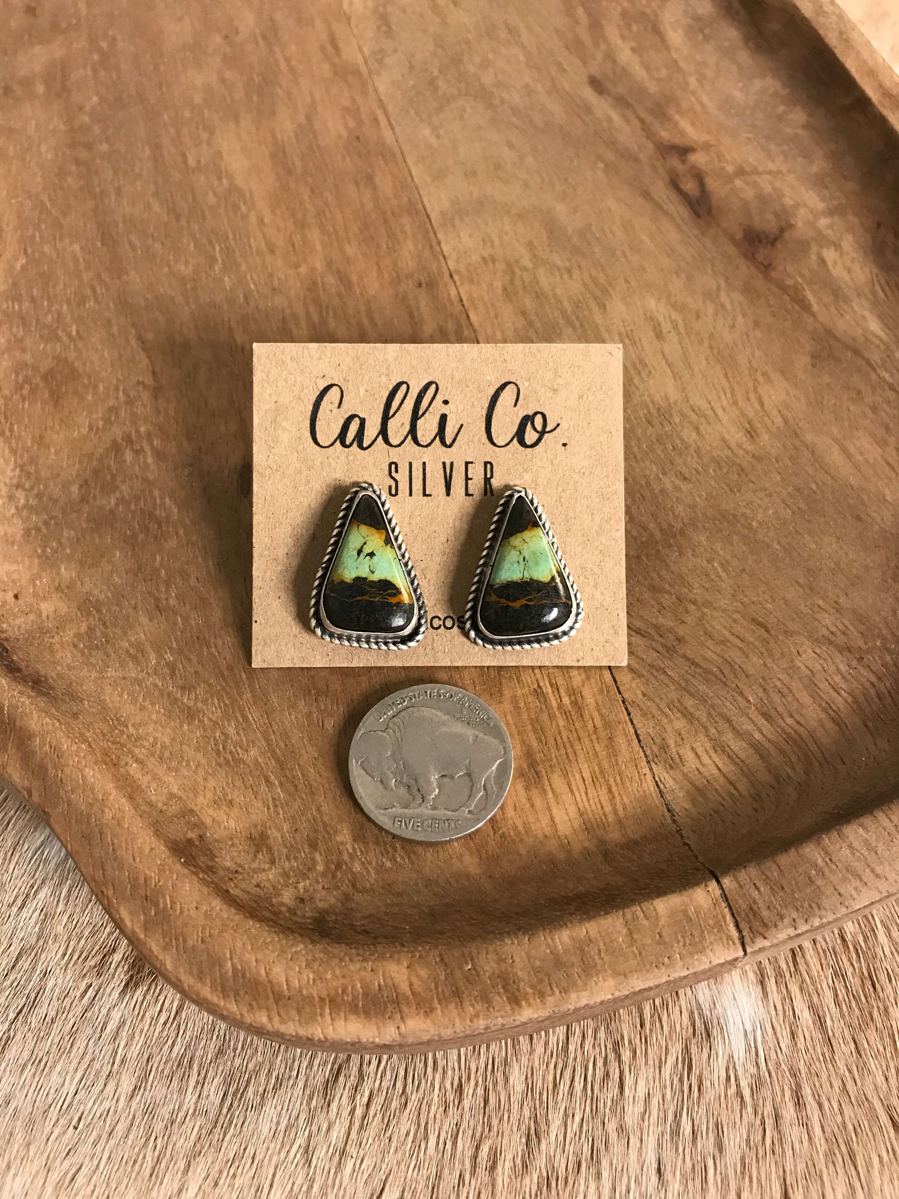 The Black Jack Studs, 20 xx-Earrings-Calli Co., Turquoise and Silver Jewelry, Native American Handmade, Zuni Tribe, Navajo Tribe, Brock Texas