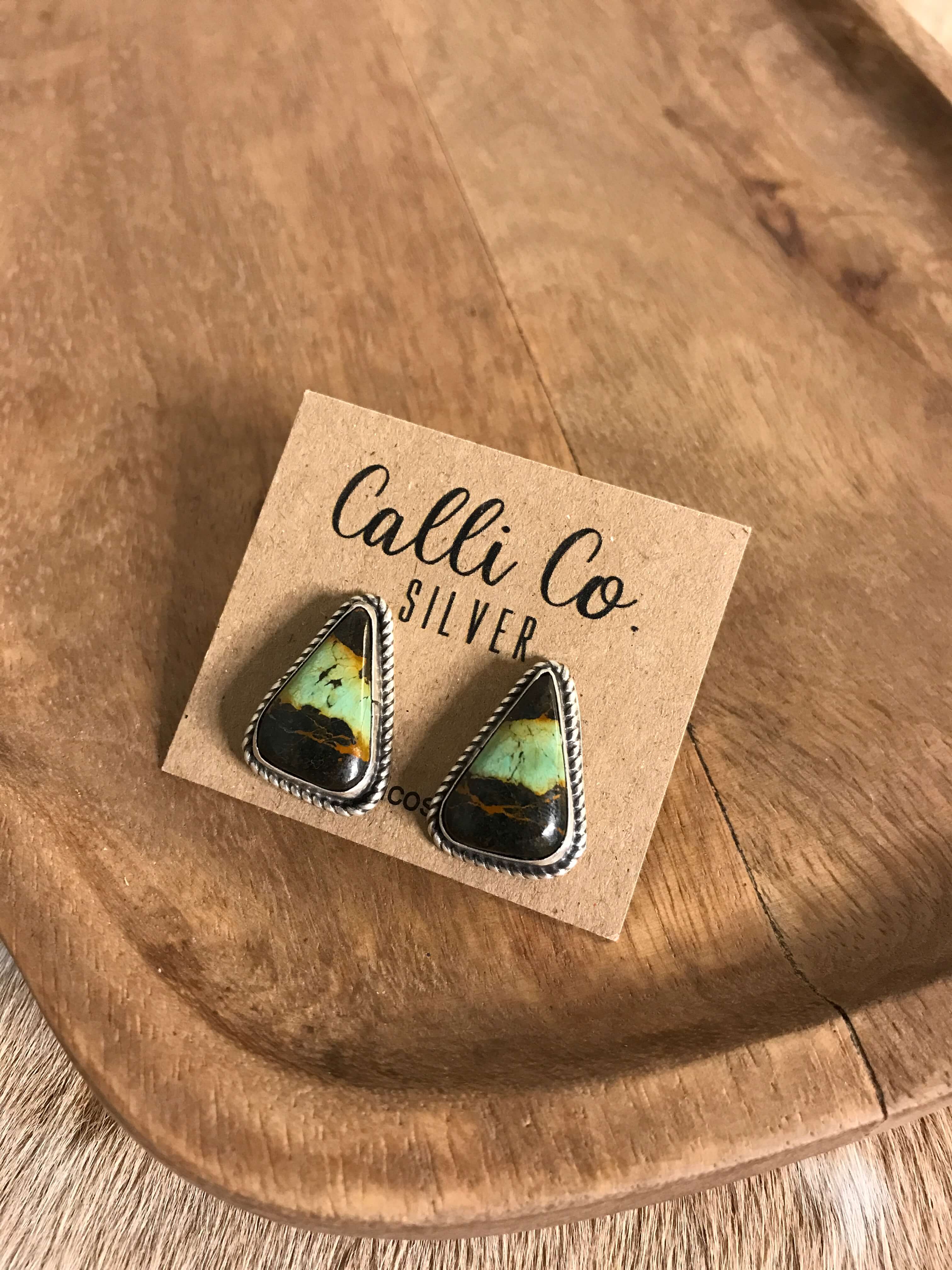 The Black Jack Studs, 20 xx-Earrings-Calli Co., Turquoise and Silver Jewelry, Native American Handmade, Zuni Tribe, Navajo Tribe, Brock Texas