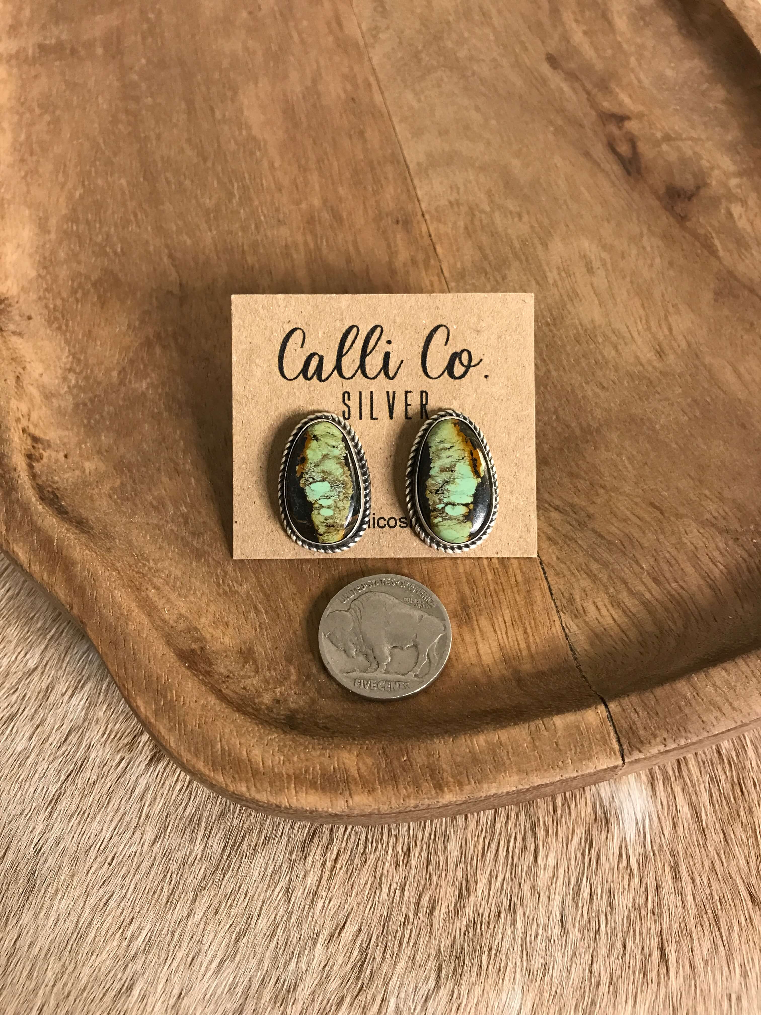 The Black Jack Studs, 21-Earrings-Calli Co., Turquoise and Silver Jewelry, Native American Handmade, Zuni Tribe, Navajo Tribe, Brock Texas