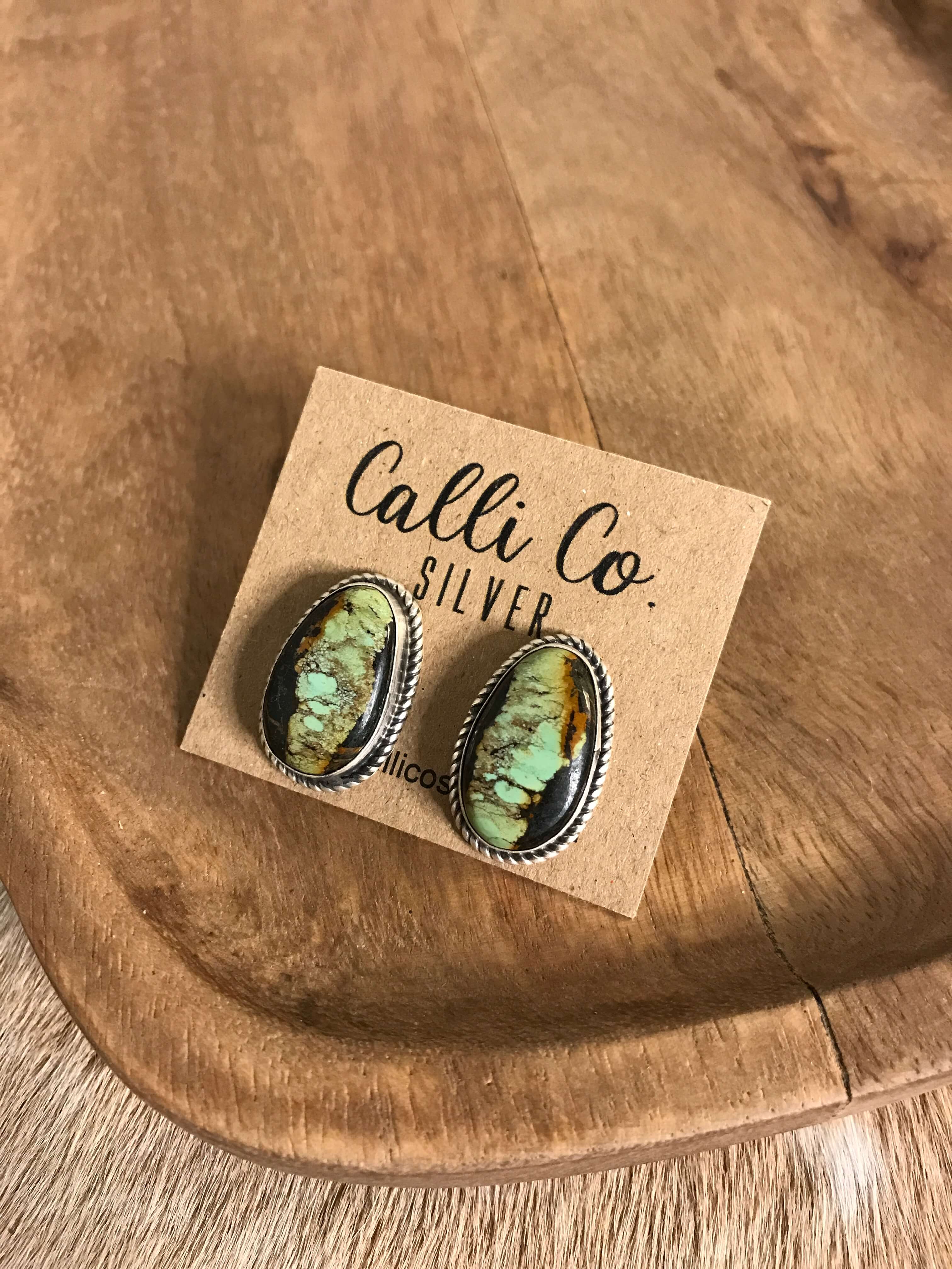 The Black Jack Studs, 21-Earrings-Calli Co., Turquoise and Silver Jewelry, Native American Handmade, Zuni Tribe, Navajo Tribe, Brock Texas
