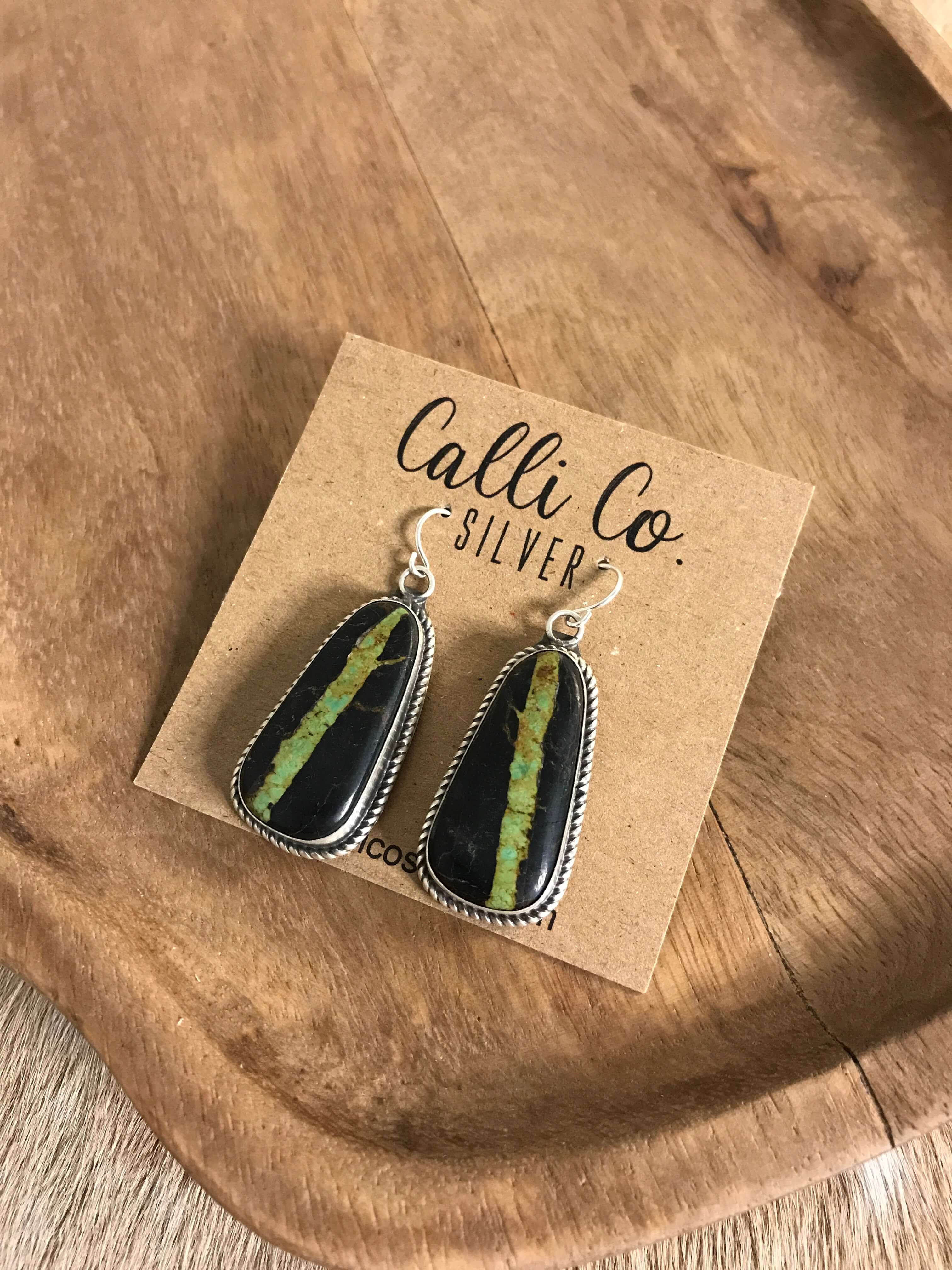 The Black Jack Dangles, 8-Earrings-Calli Co., Turquoise and Silver Jewelry, Native American Handmade, Zuni Tribe, Navajo Tribe, Brock Texas